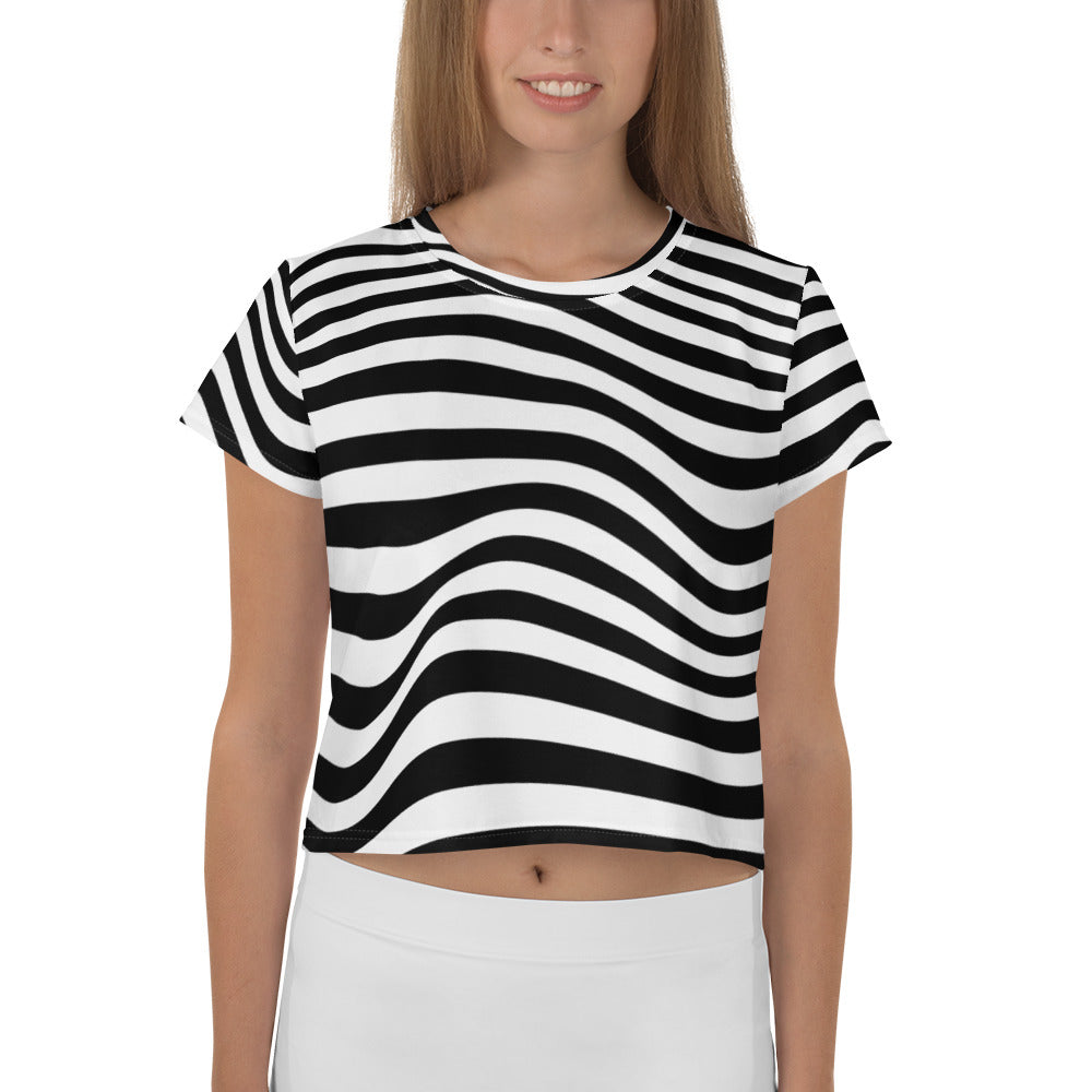 All-Over Print Wide Groovy Lines Crop Tee