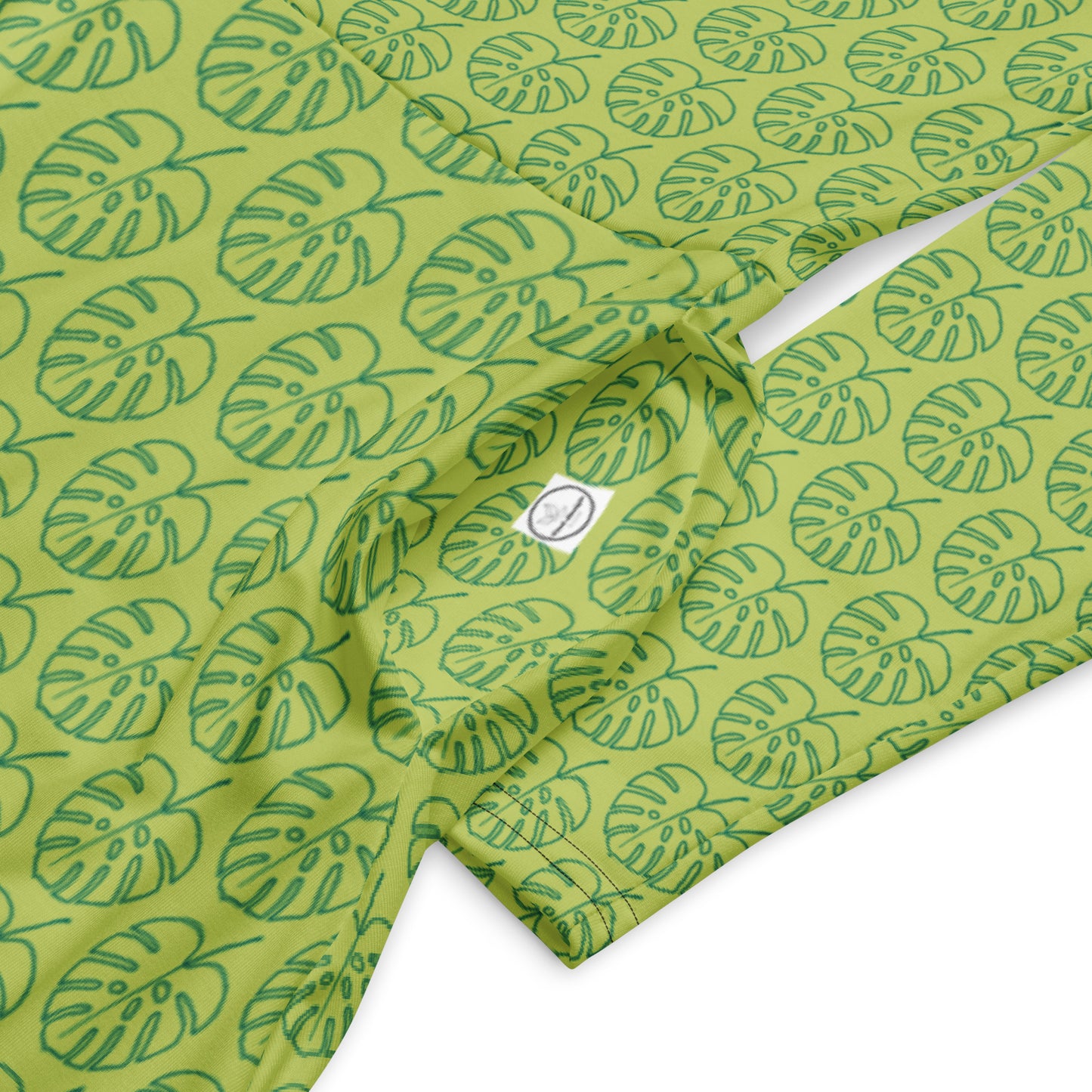 All-over Print Leaf Pattern Long Sleeve Midi Dress Green