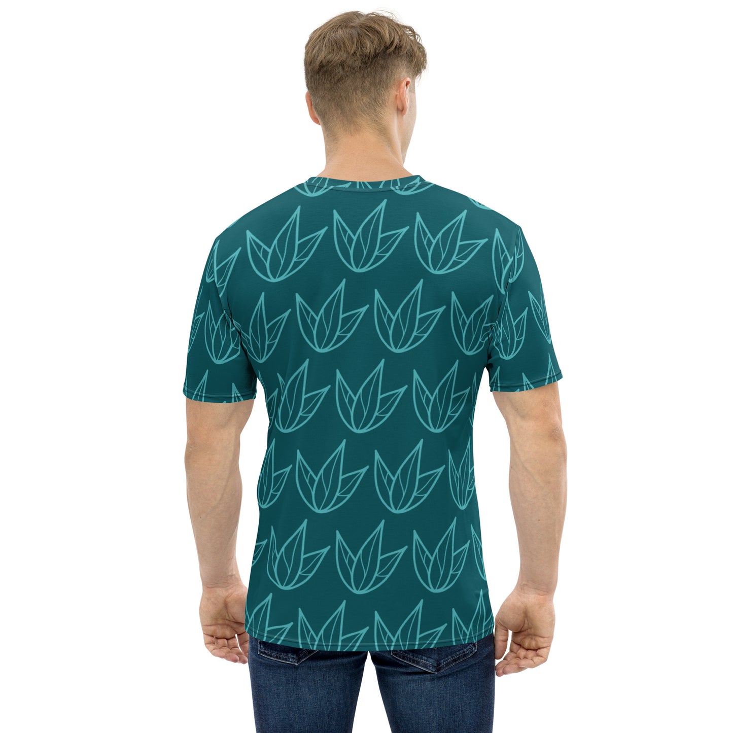 All-Over Print Men's Crew Neck T-Shirt Viking Color Three-Leaves Flowers Sherpa Blue