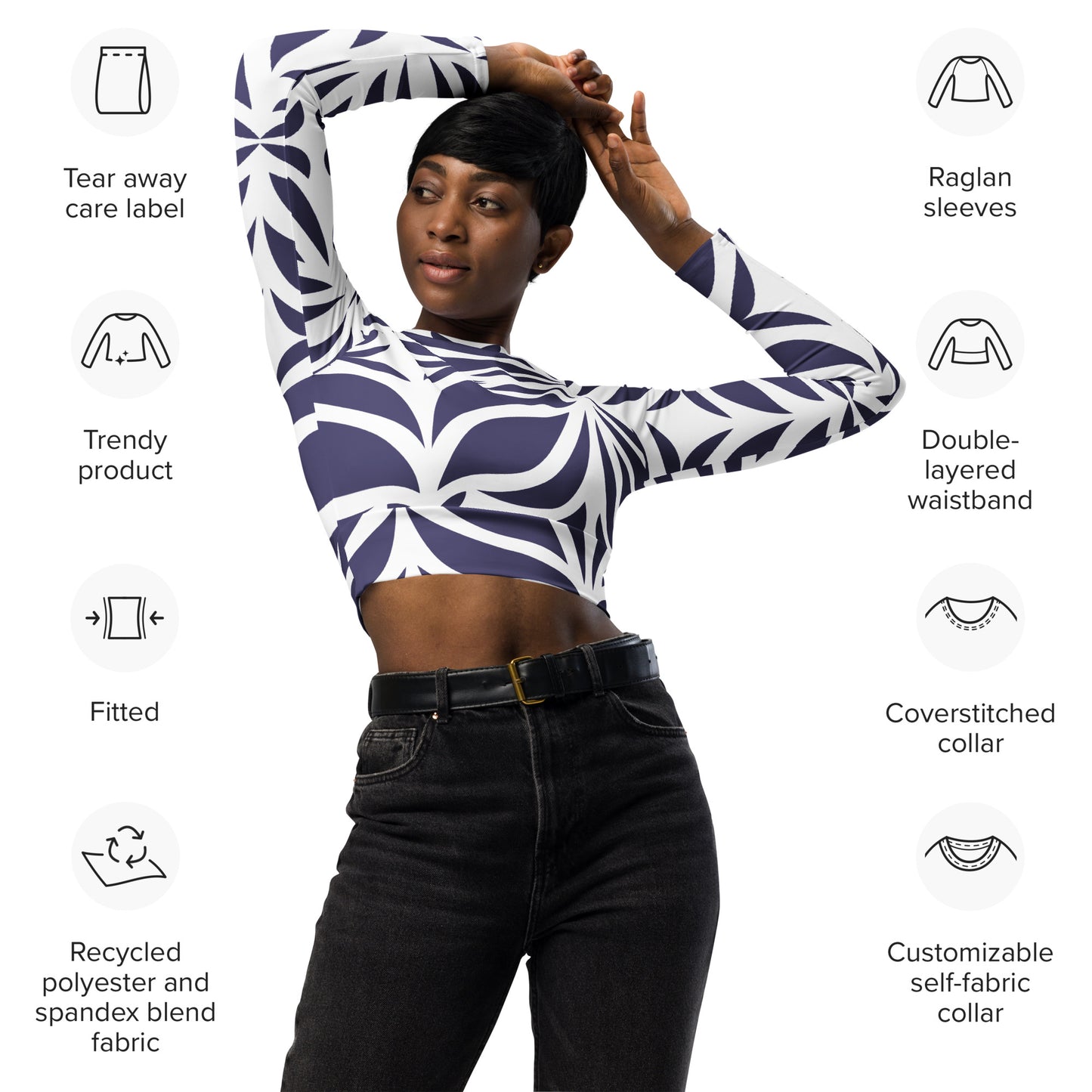 Recycled long-sleeve crop top