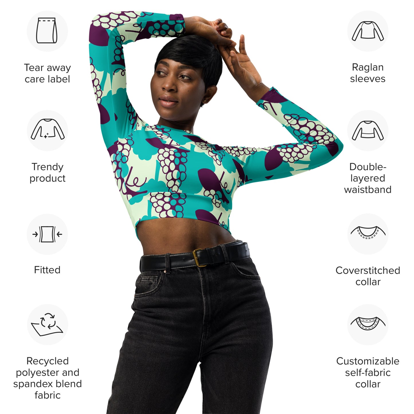 Recycled long-sleeve crop top