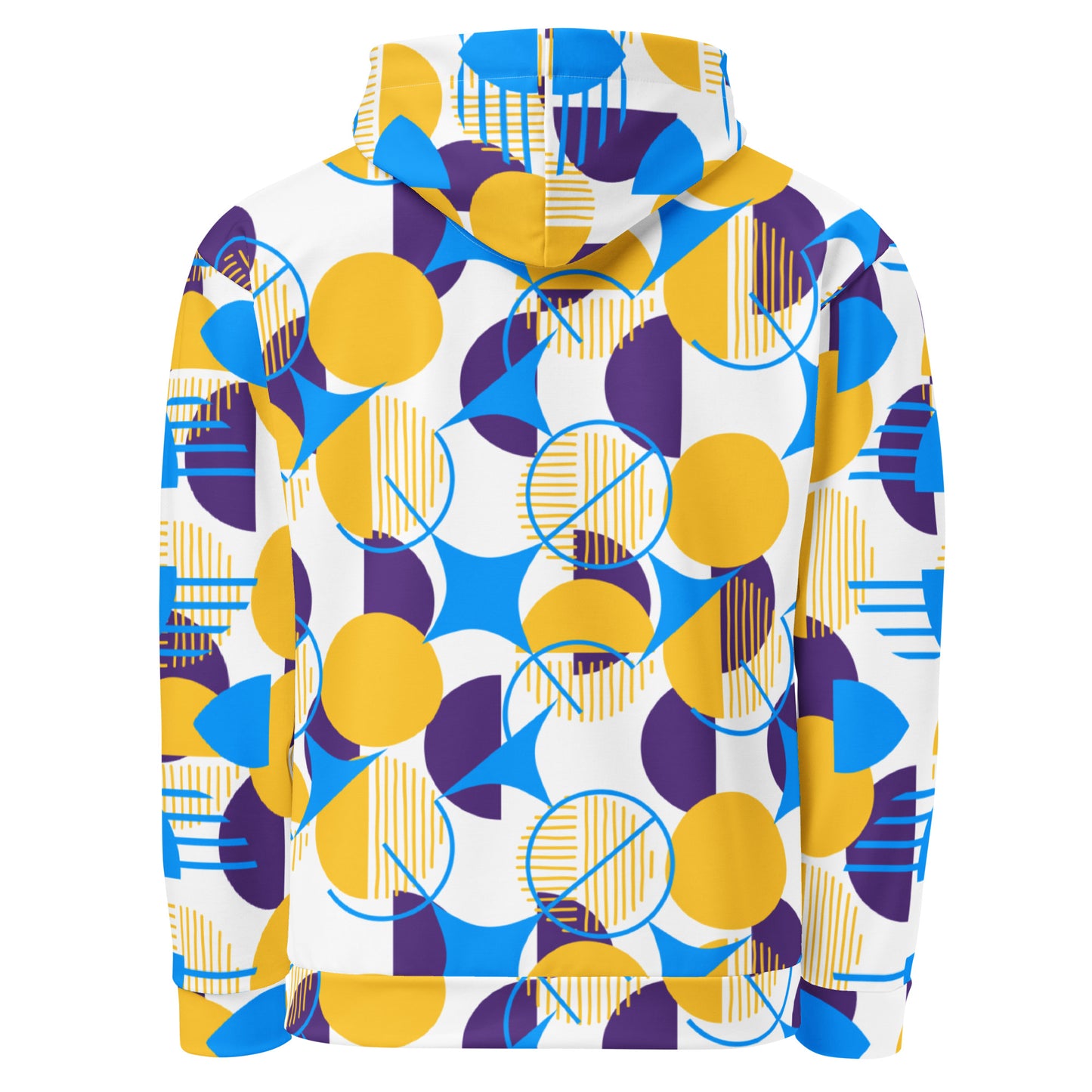 All-Over Print Unisex Hoodie Bold Geometric - Yellow, Purple & Blue