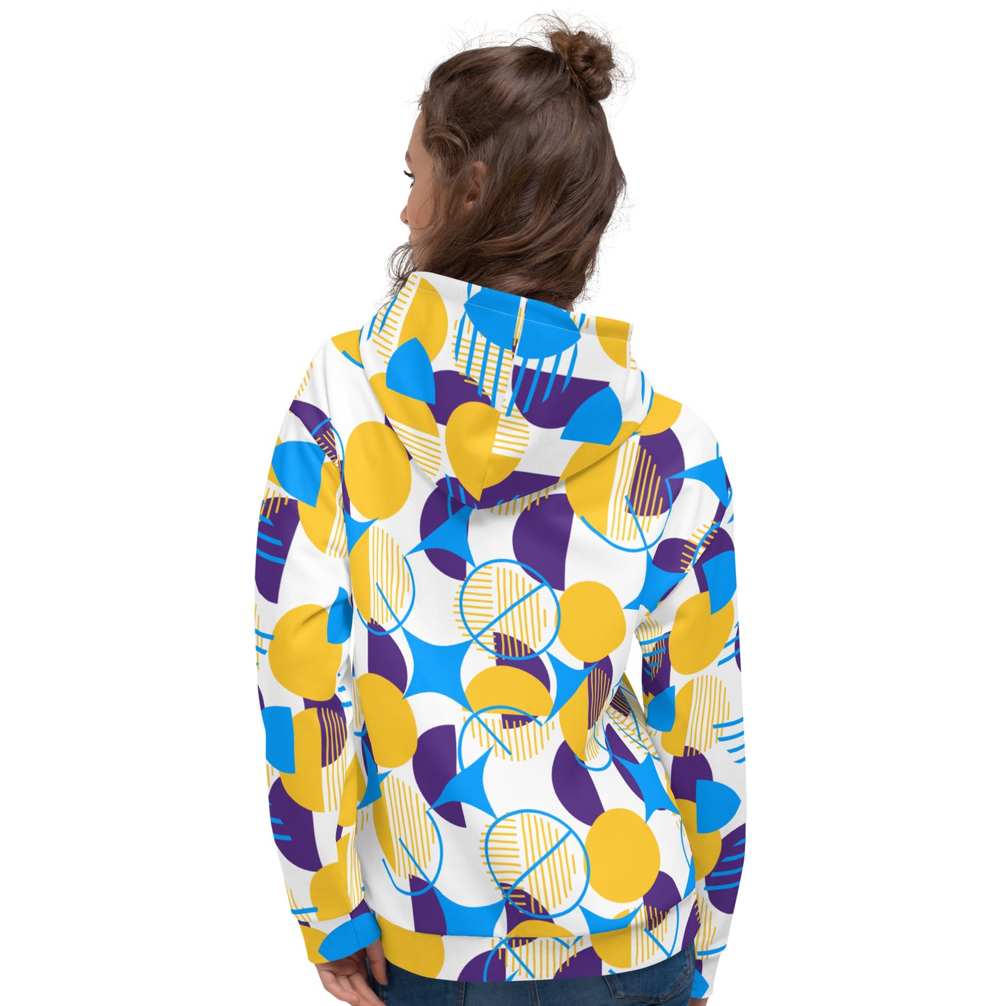 All-Over Print Unisex Hoodie Bold Geometric - Yellow, Purple & Blue
