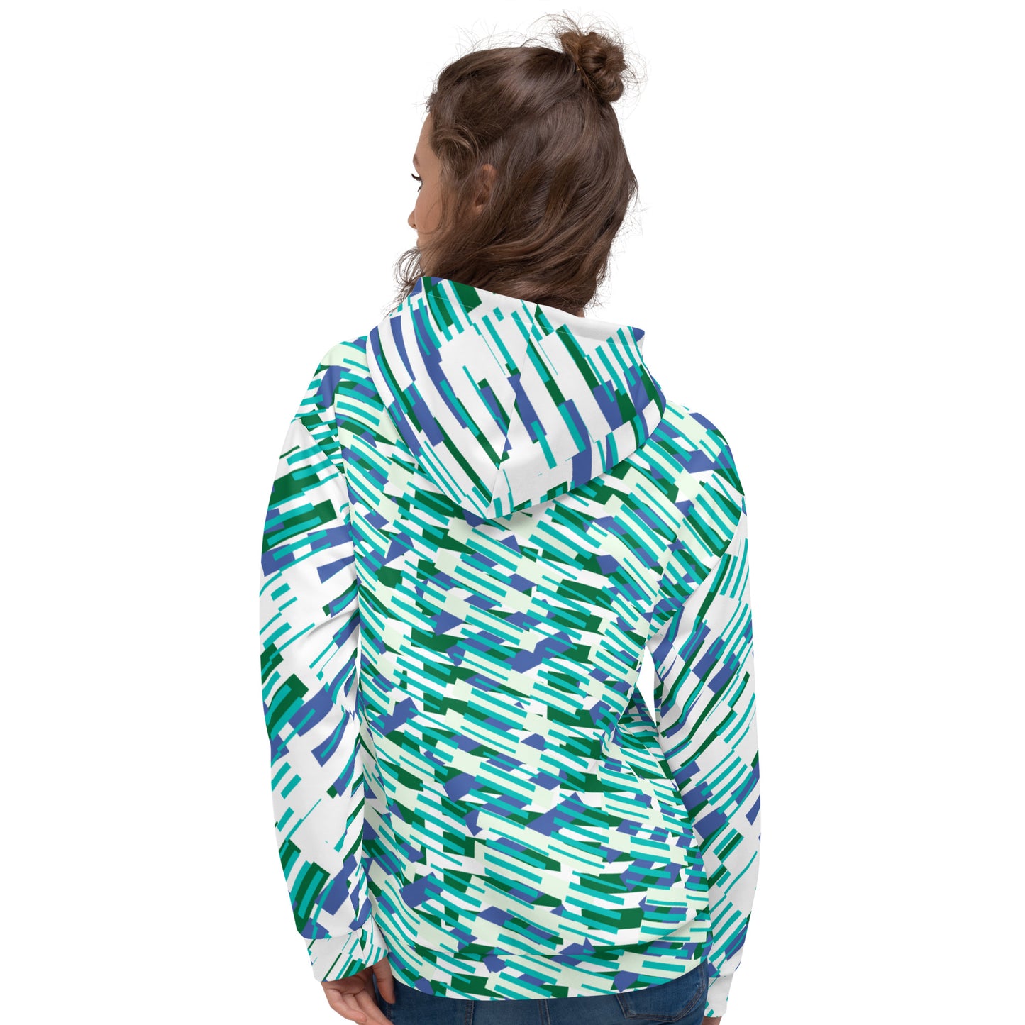 All-Over Print Unisex Hoodie Abstract Geometric Pattern - Teal & Royal Blue