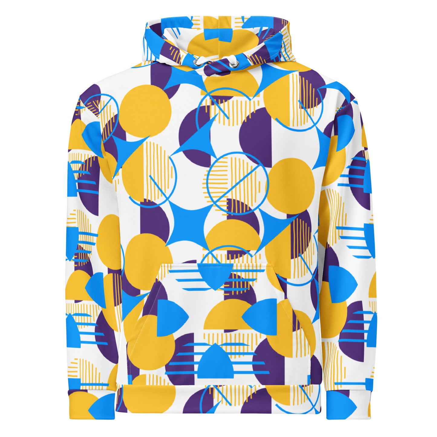 All-Over Print Unisex Hoodie Bold Geometric - Yellow, Purple & Blue