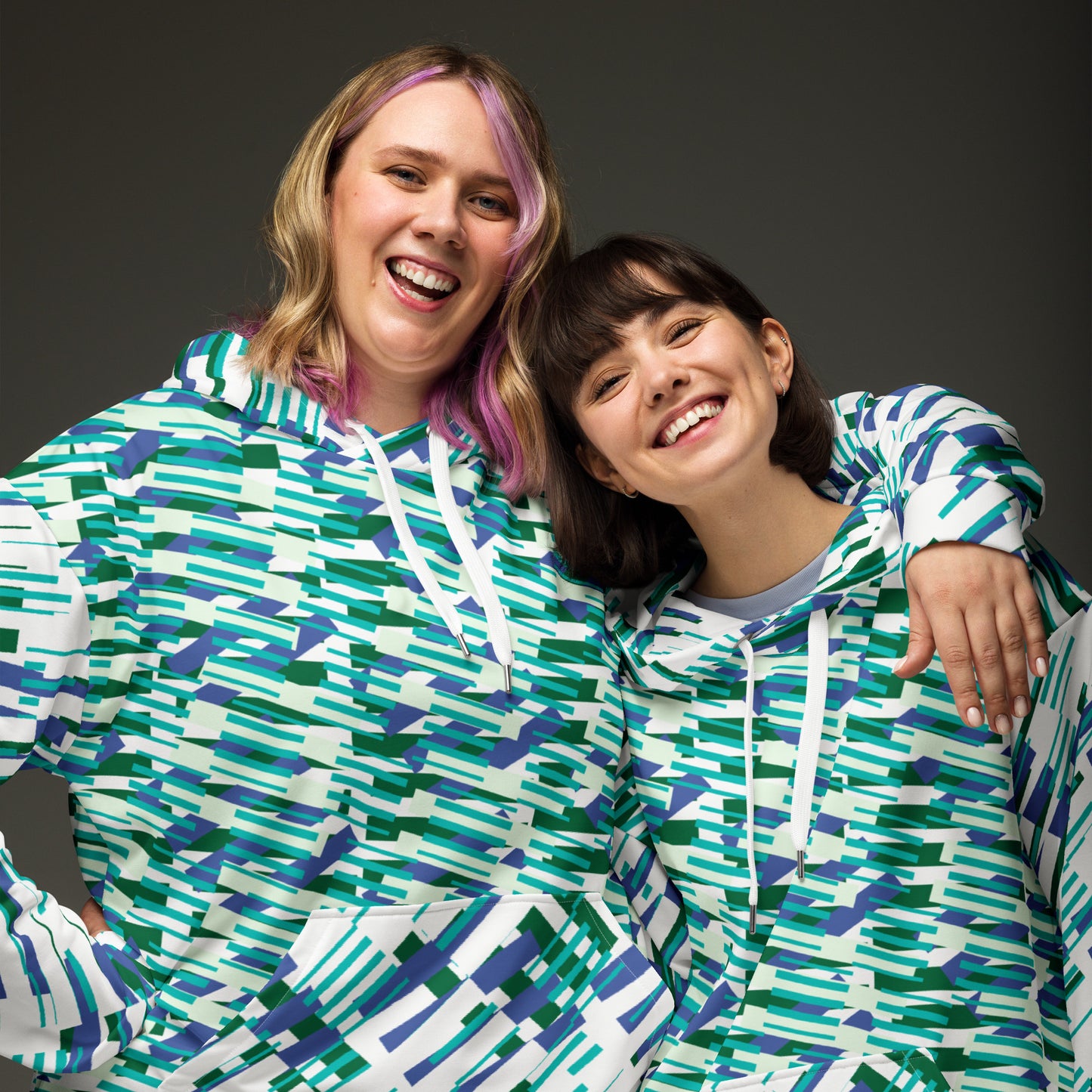 All-Over Print Unisex Hoodie Abstract Geometric Pattern - Teal & Royal Blue