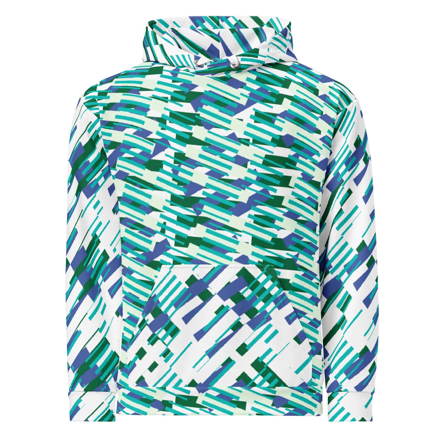 All-Over Print Unisex Hoodie Abstract Geometric Pattern - Teal & Royal Blue