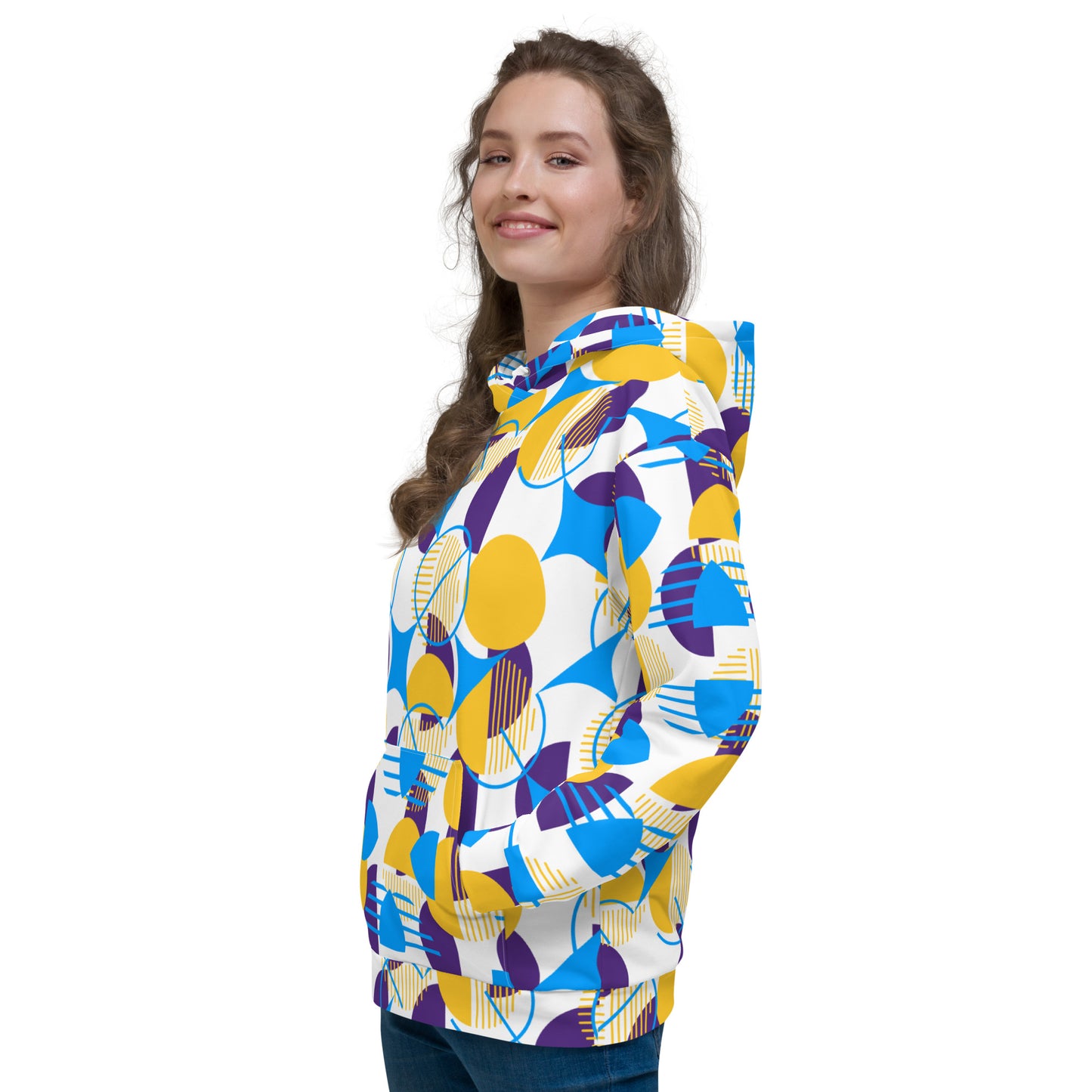 All-Over Print Unisex Hoodie Bold Geometric - Yellow, Purple & Blue