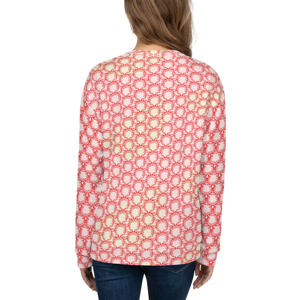 All-Over Print Recycled Unisex Sweatshirt Laurel Leaves Crown and Alizarin V Neck Design for Women