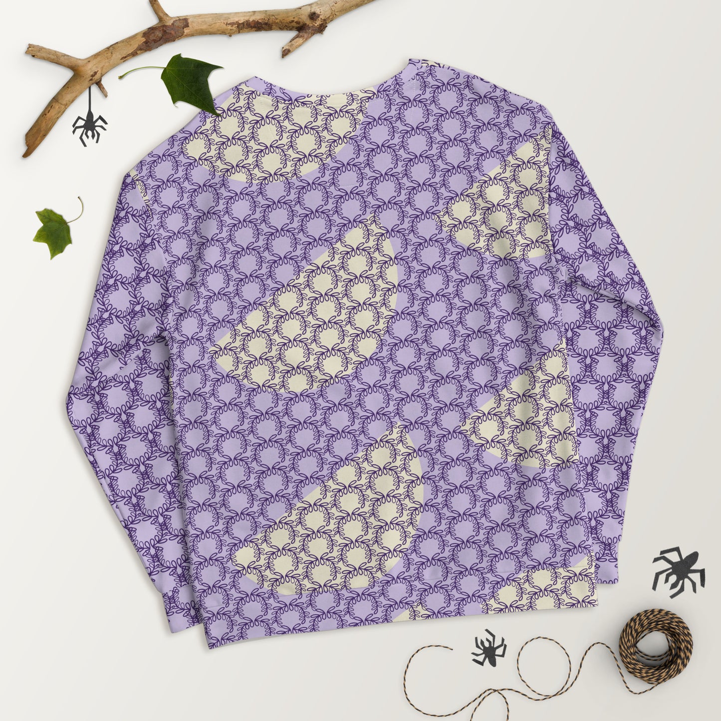 All-Over Print Recycled Unisex Sweatshirt Laurel Leaves Crown and Purple V Neck Design for Women