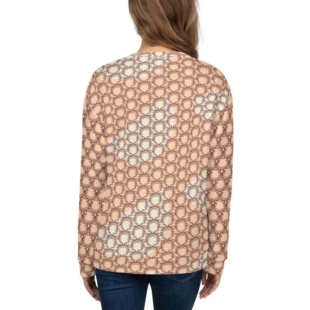 All-Over Print Recycled Unisex Sweatshirt Laurel Leaves Crown and Auburn V Neck Design for Women