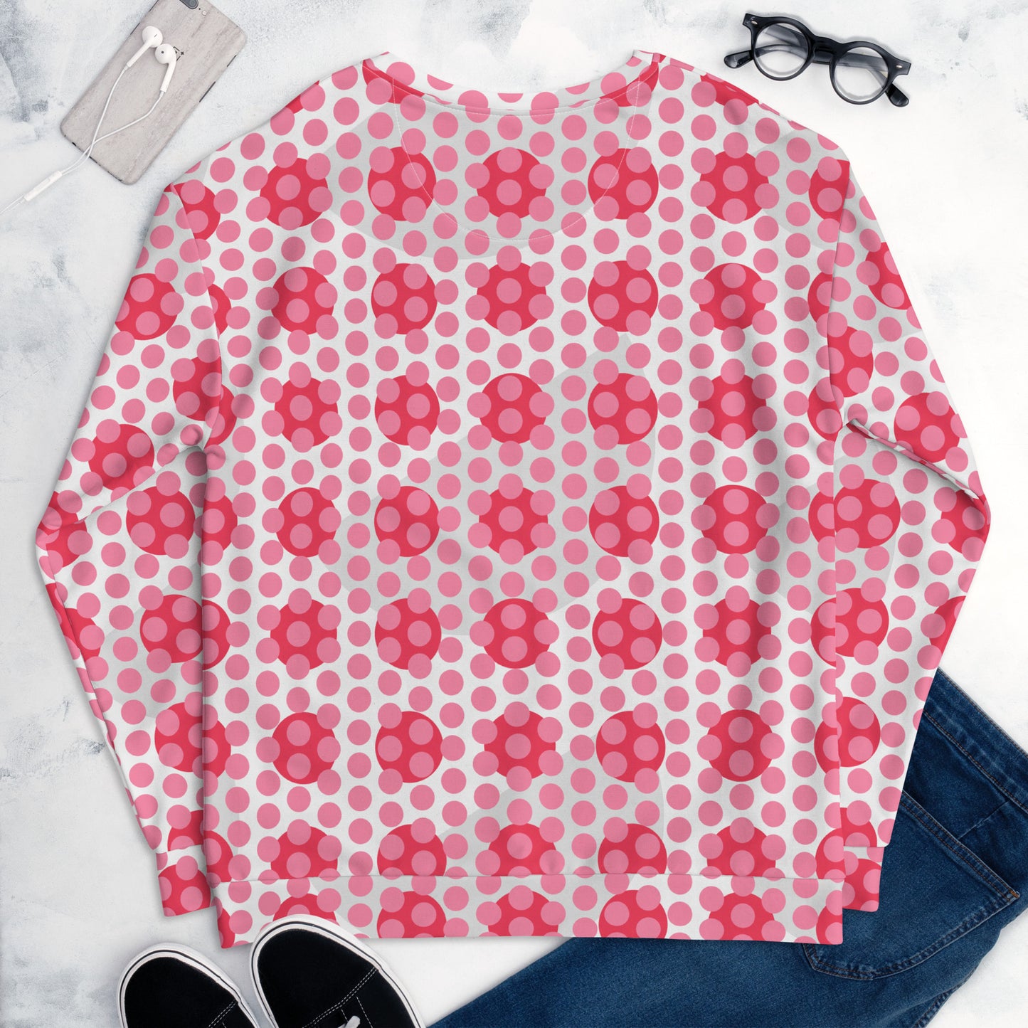 All-Over Print Recycled Unisex Sweatshirt Polka-dot Tickle Me Pink for Women