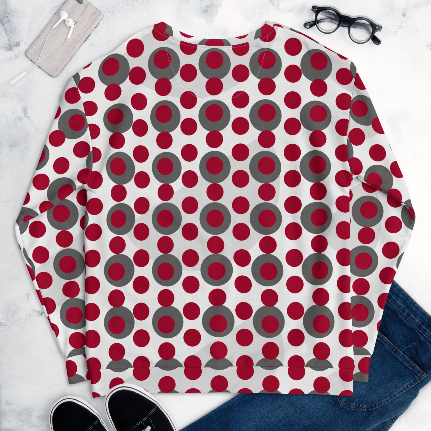 All-Over Print Recycled Unisex Sweatshirt Circles Carmine for Man