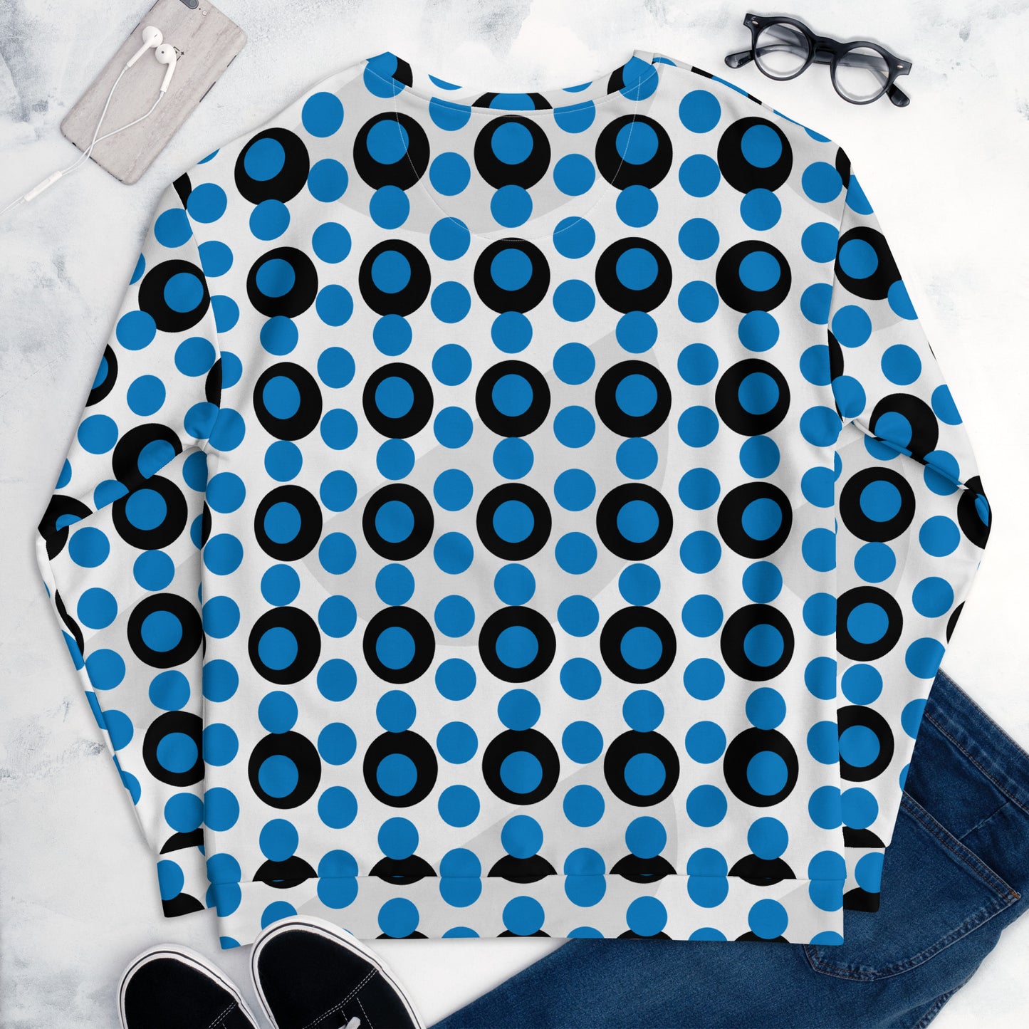 All-Over Print Recycled Unisex Sweatshirt Circles Navy Blue for Man
