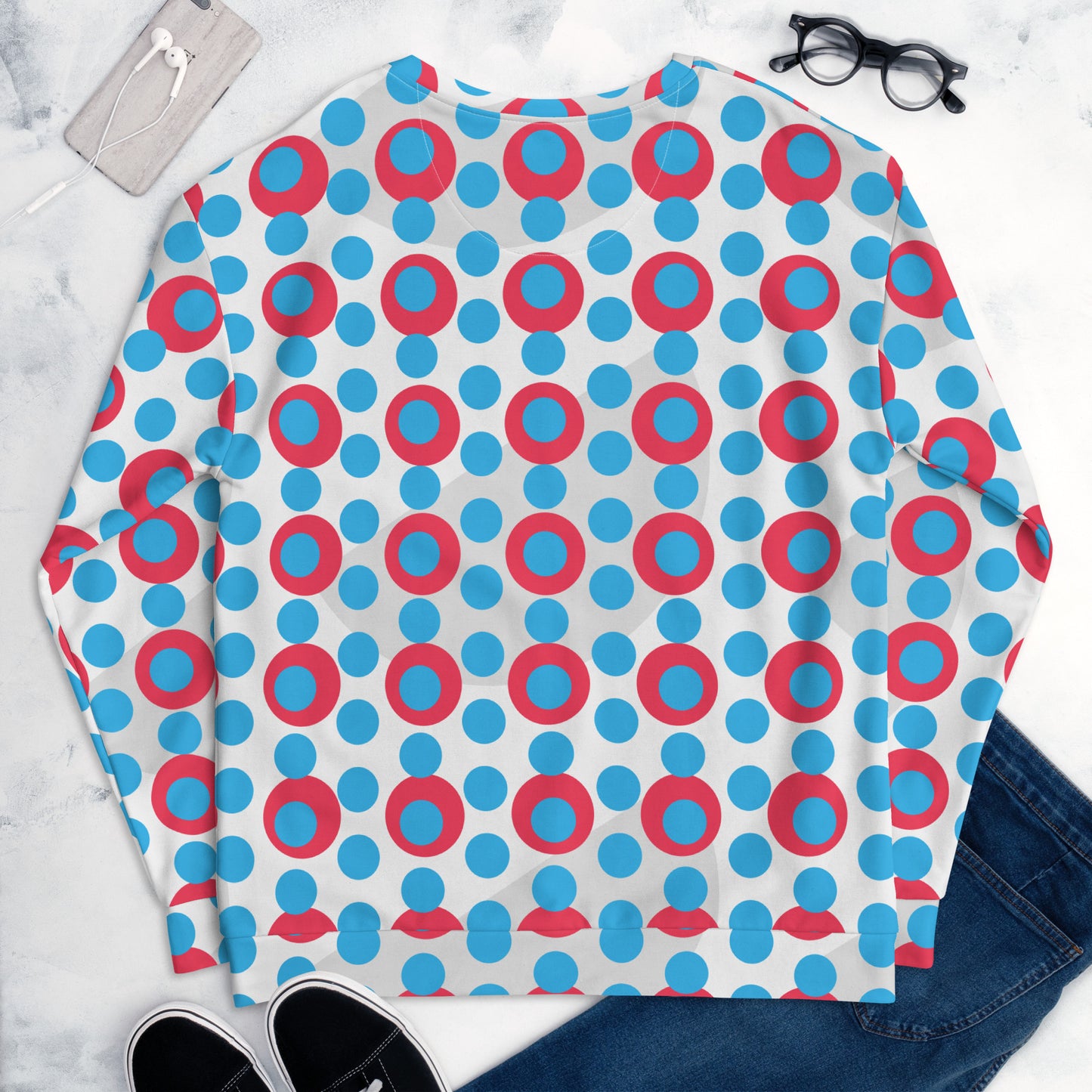 All-Over Print Recycled Unisex Sweatshirt Circles Deep Sky Blue for Woman