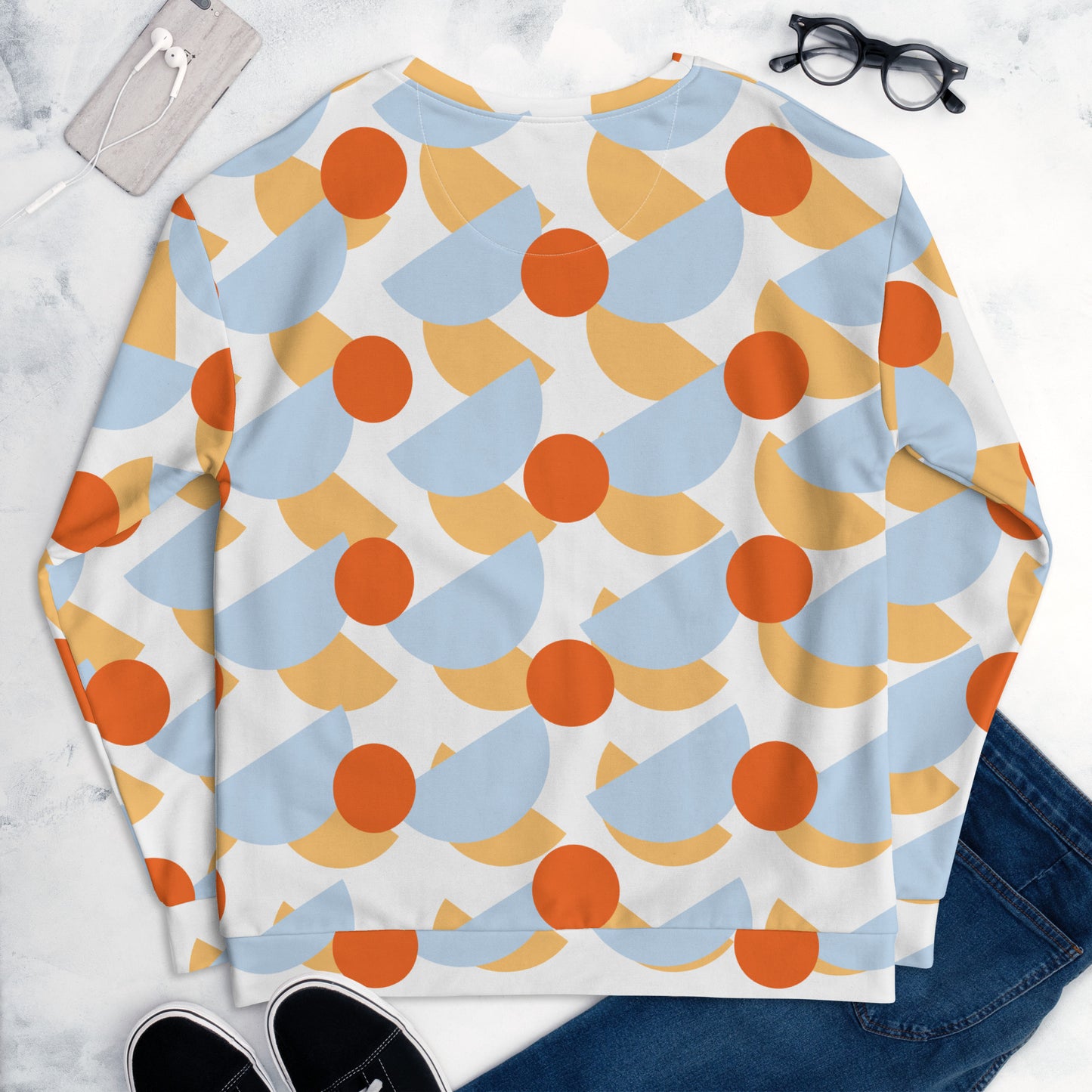 Recycled Unisex Sweatshirt Mushrooms Pattens Blue for Man