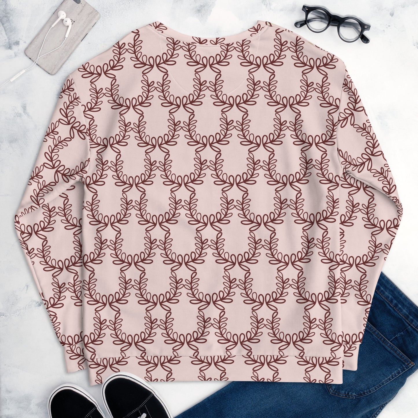 All-Over Print Recycled Unisex Sweatshirt Laurel Leaf Crown Misty Rose for Man