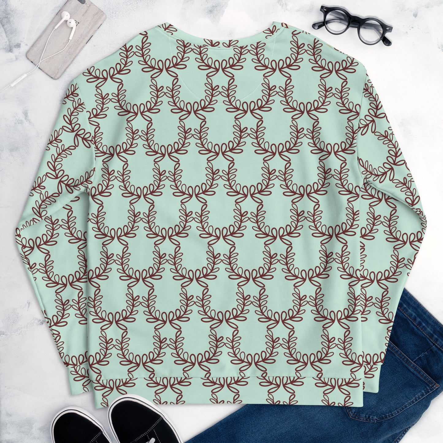 All-Over Print Recycled Unisex Sweatshirt Laurel Leaf Crown Melrose Humming Bird for Man