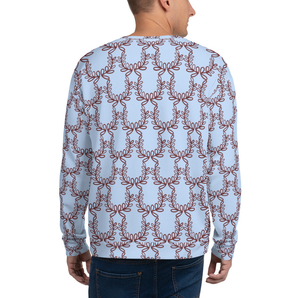 All-Over Print Recycled Unisex Sweatshirt Laurel Leaves Crown Hawkes Blue for Man