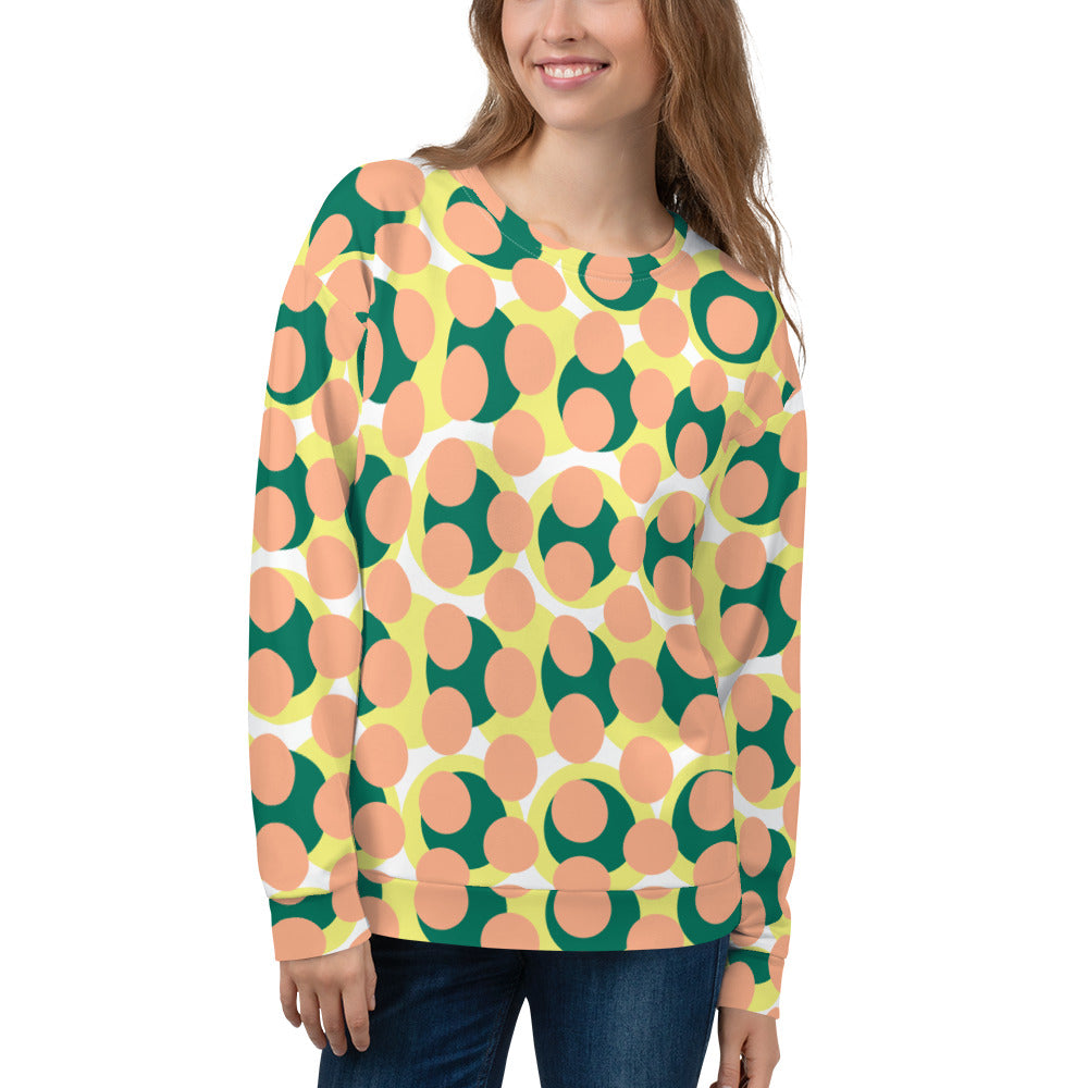 All-Over Print Recycled Unisex Sweatshirt Abstract Circles Mandy Pink for Woman