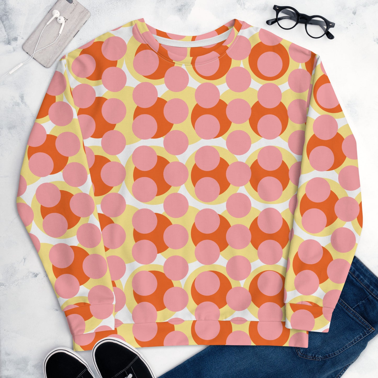 All-Over Print Recycled Unisex Sweatshirt Abstract Circles Wewak for Woman