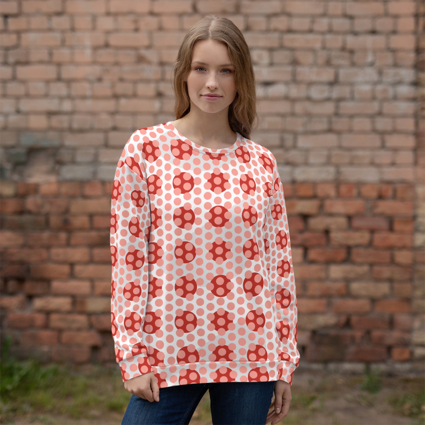 All-Over Print Recycled Unisex Sweatshirt Polka-dot Rose Bud for Women