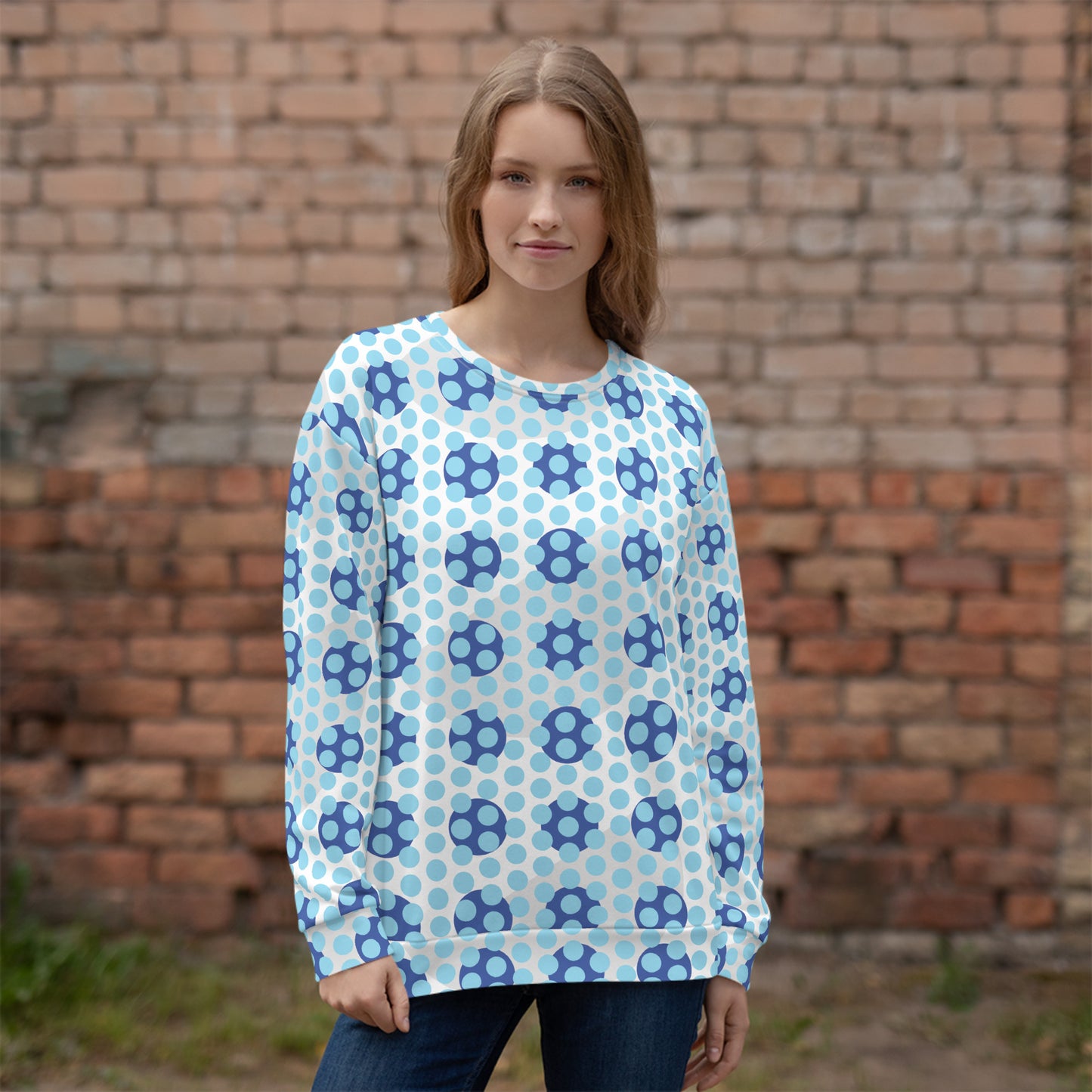 All-Over Print Recycled Unisex Sweatshirt Polka-dot Columbia Blue for Woman