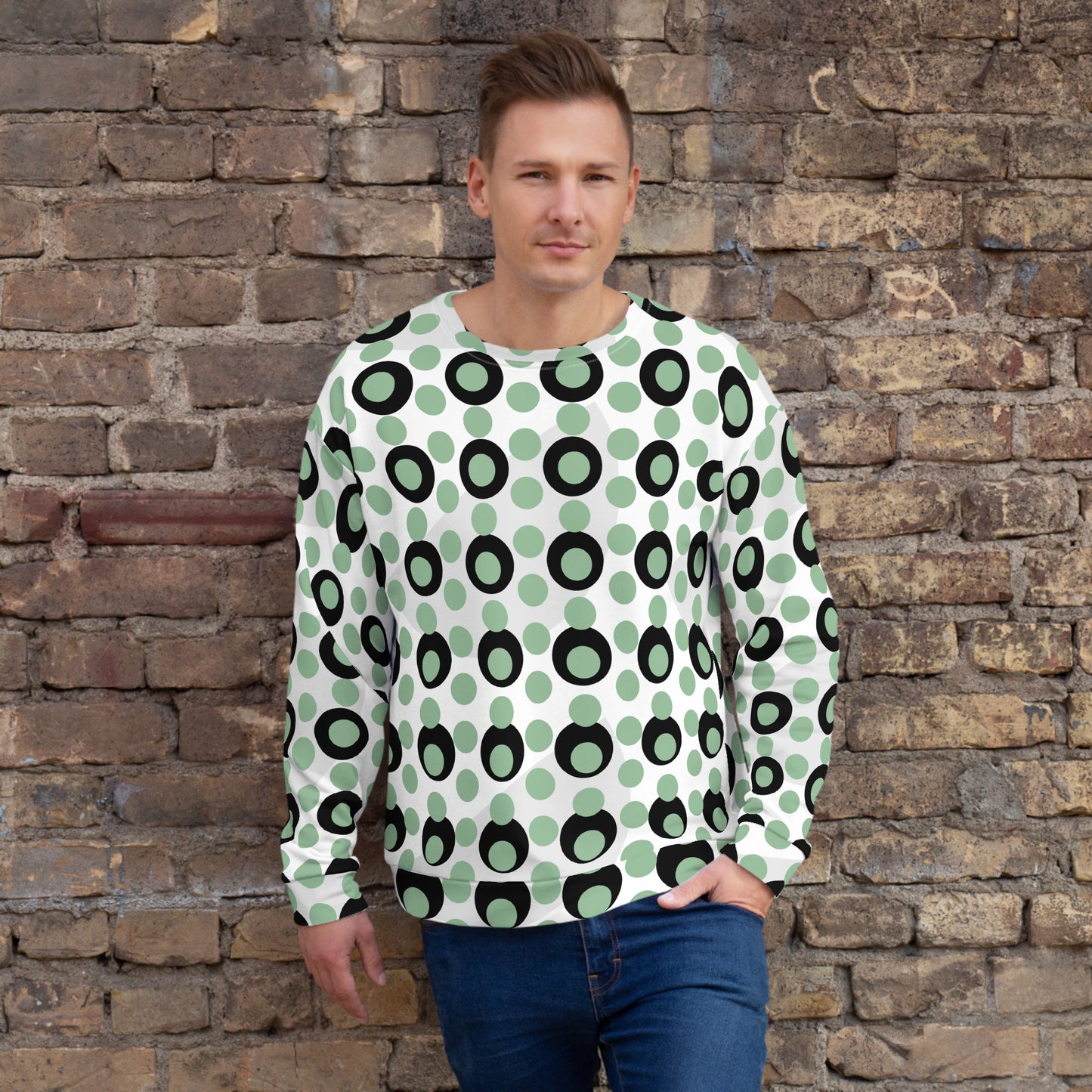 All-Over Print Recycled Unisex Sweatshirt Circles Dark Sea Green for Men