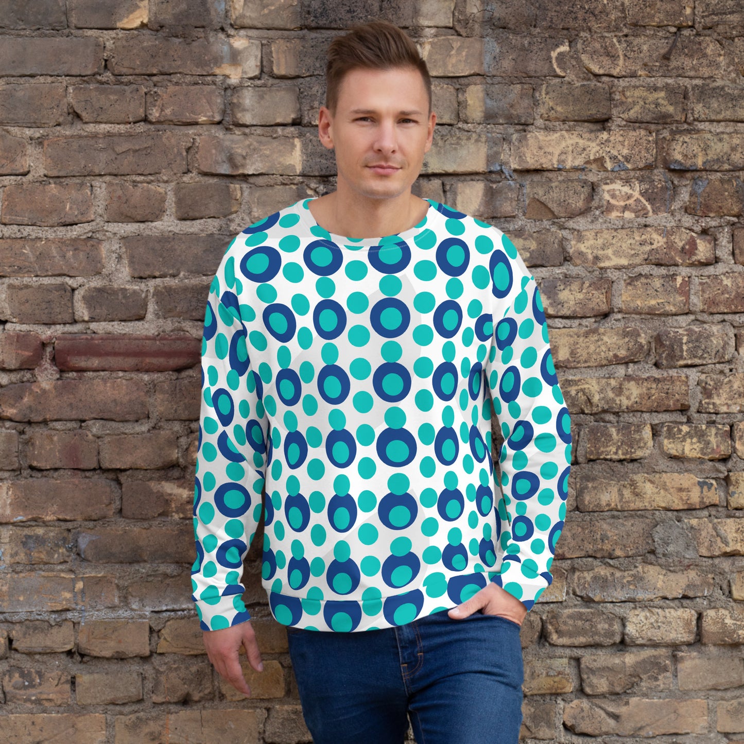 All-Over Print Recycled Unisex Sweatshirt Circles Iris Blue for Man