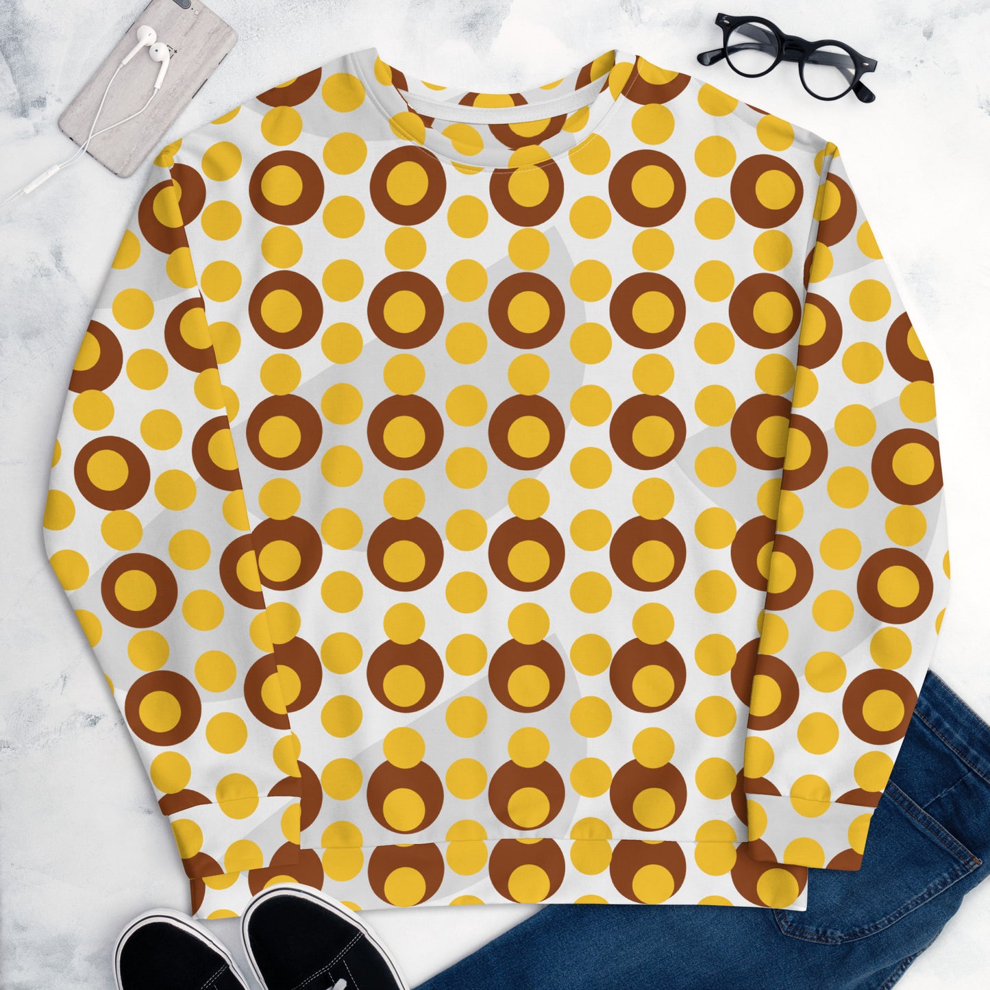 All-Over Print Recycled Unisex Sweatshirt Circles Yellow for Man
