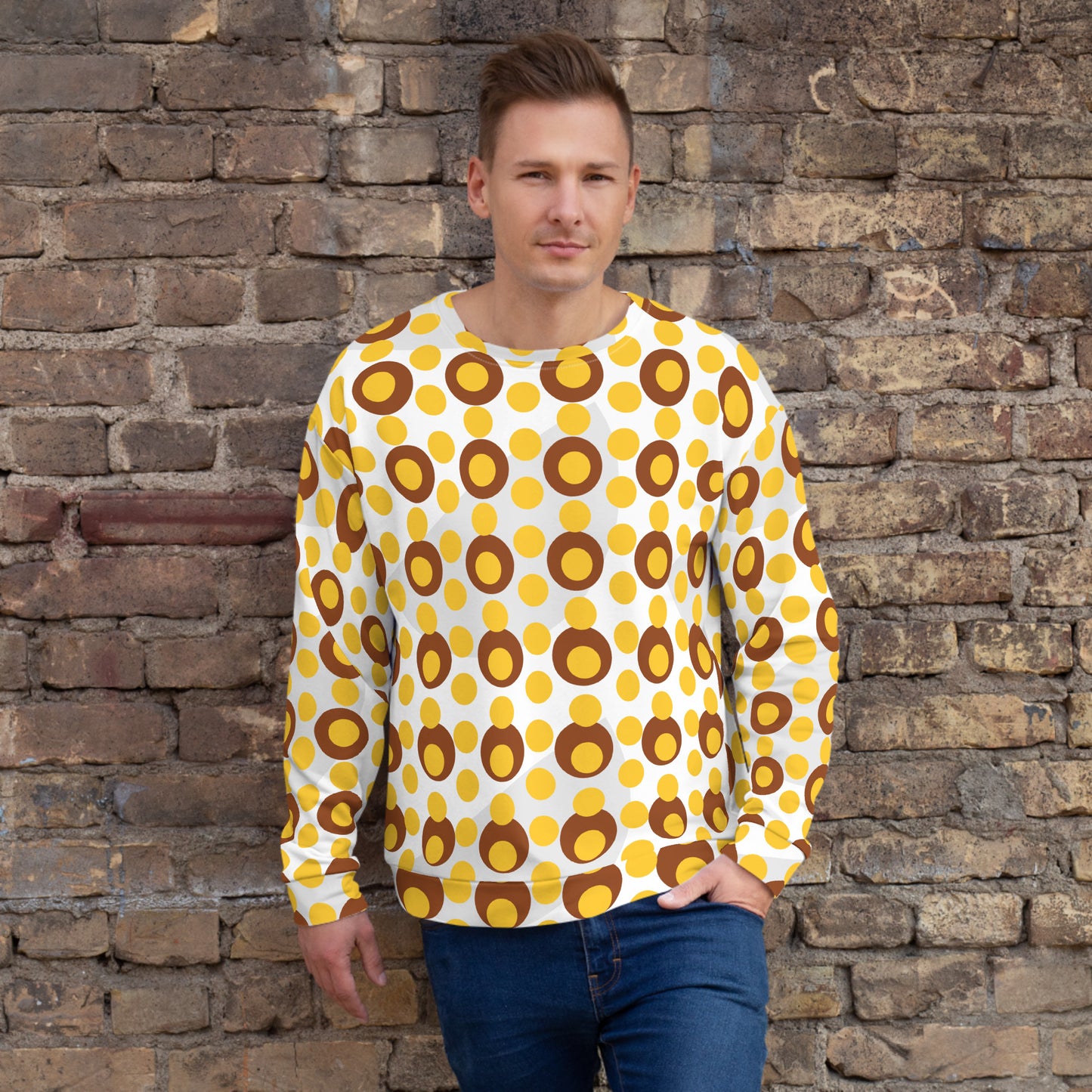 All-Over Print Recycled Unisex Sweatshirt Circles Yellow for Man