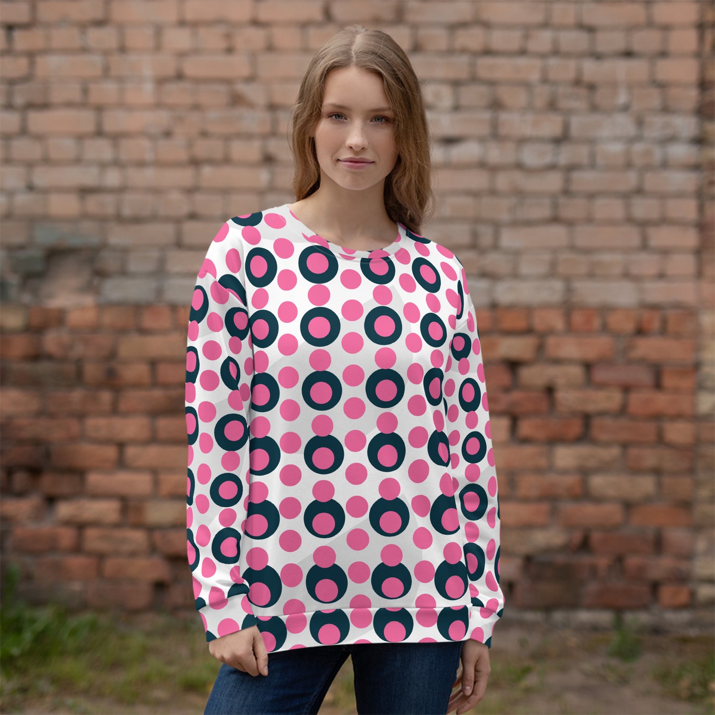 All-Over Print Recycled Unisex Sweatshirt Circle Brilliant Rose for Woman
