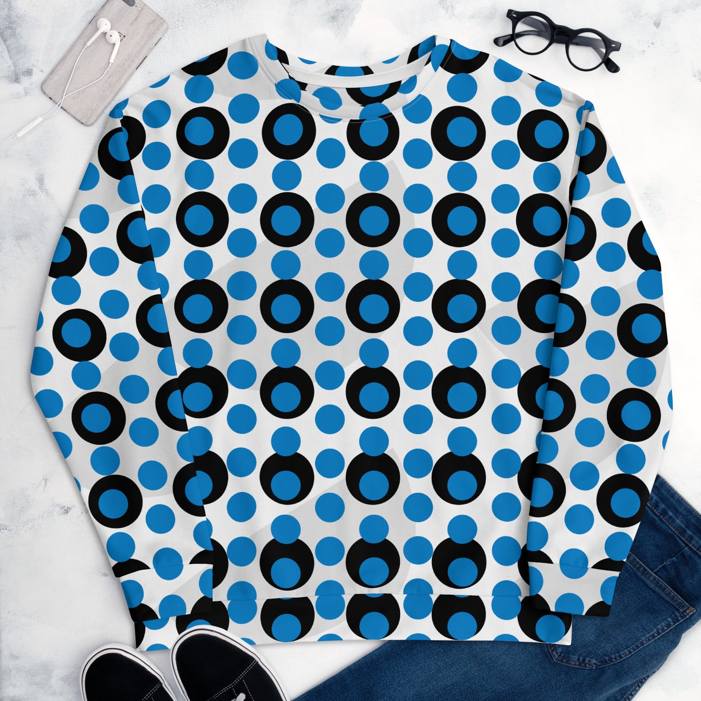 All-Over Print Recycled Unisex Sweatshirt Circles Navy Blue for Man
