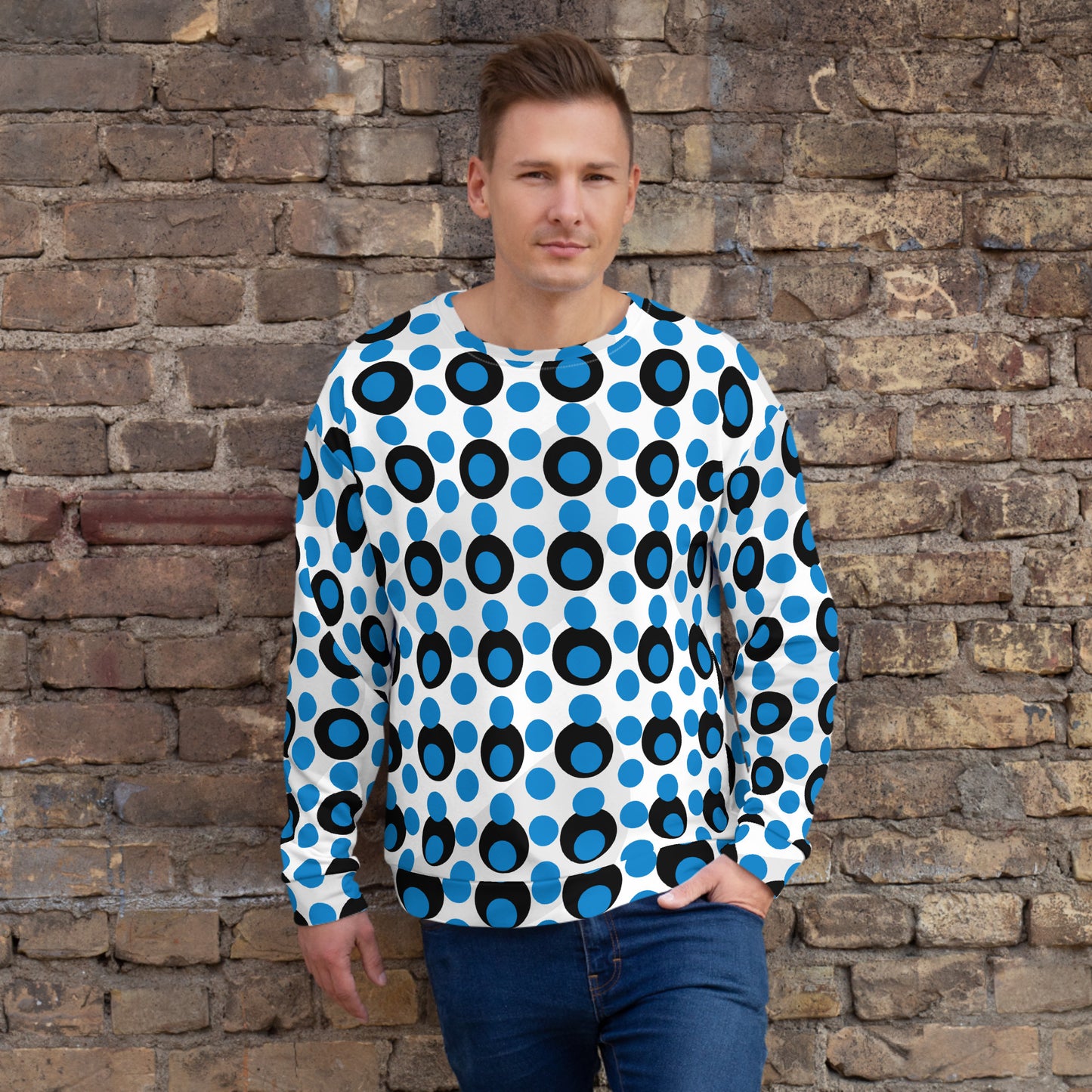 All-Over Print Recycled Unisex Sweatshirt Circles Navy Blue for Man
