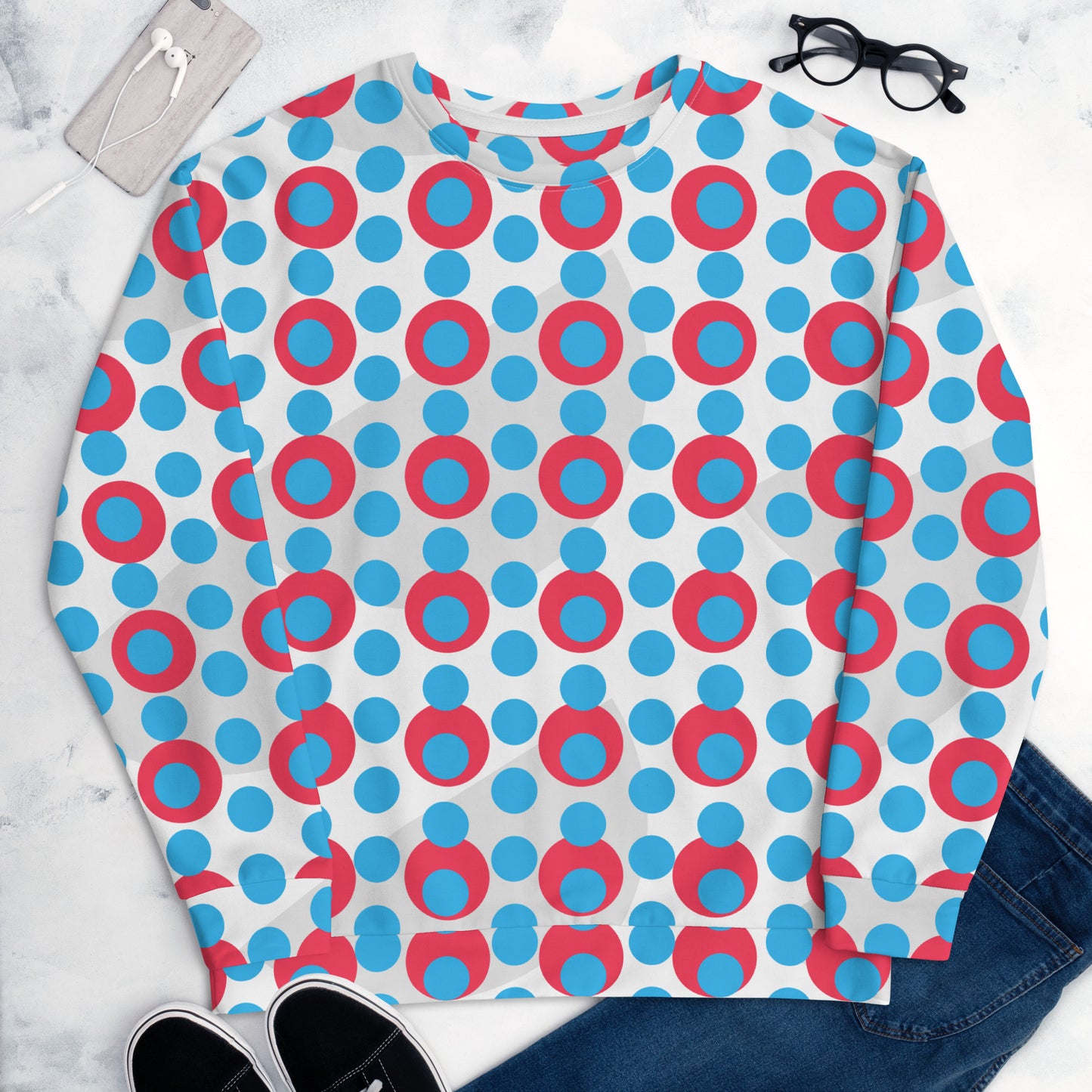All-Over Print Recycled Unisex Sweatshirt Circles Deep Sky Blue for Woman