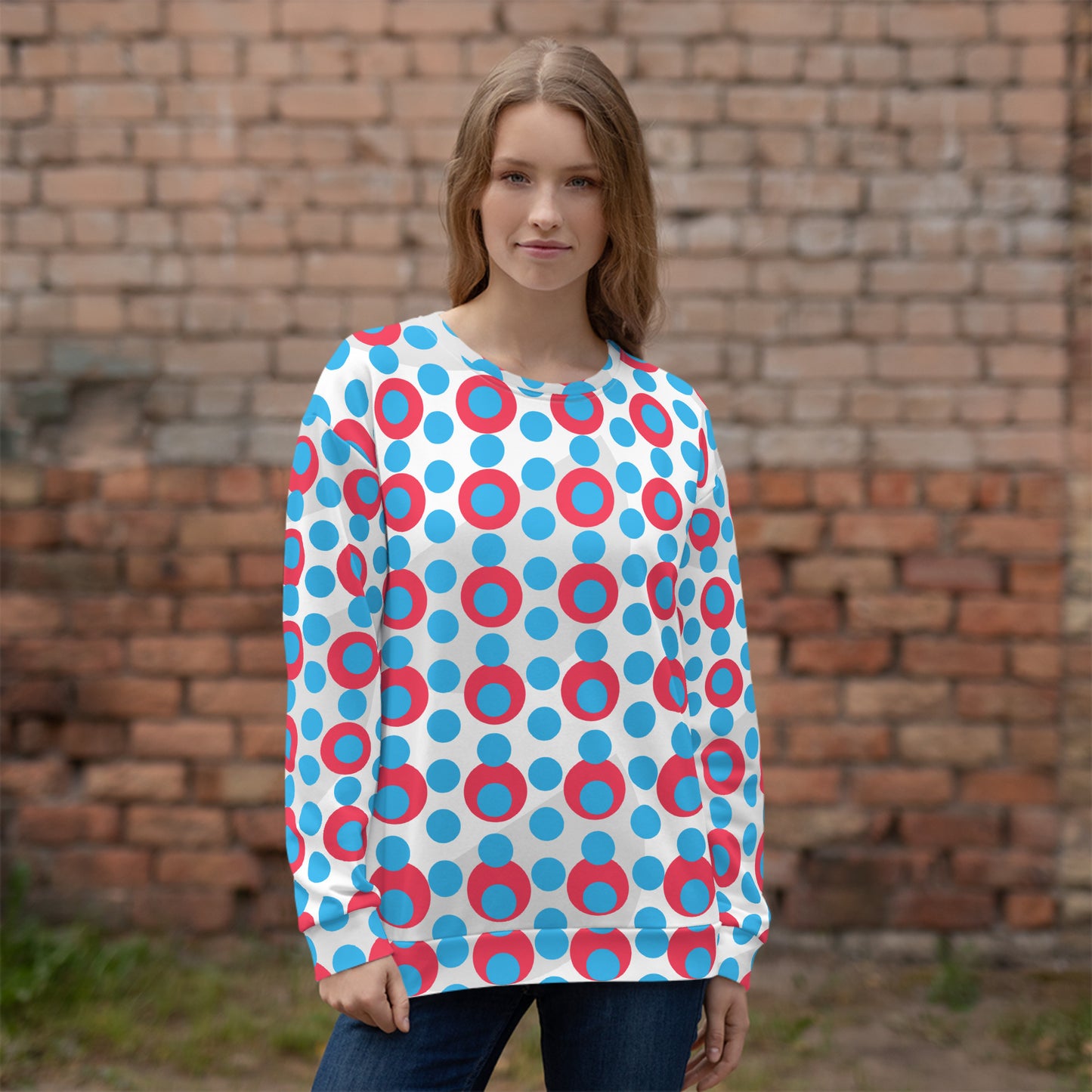 All-Over Print Recycled Unisex Sweatshirt Circles Deep Sky Blue for Woman