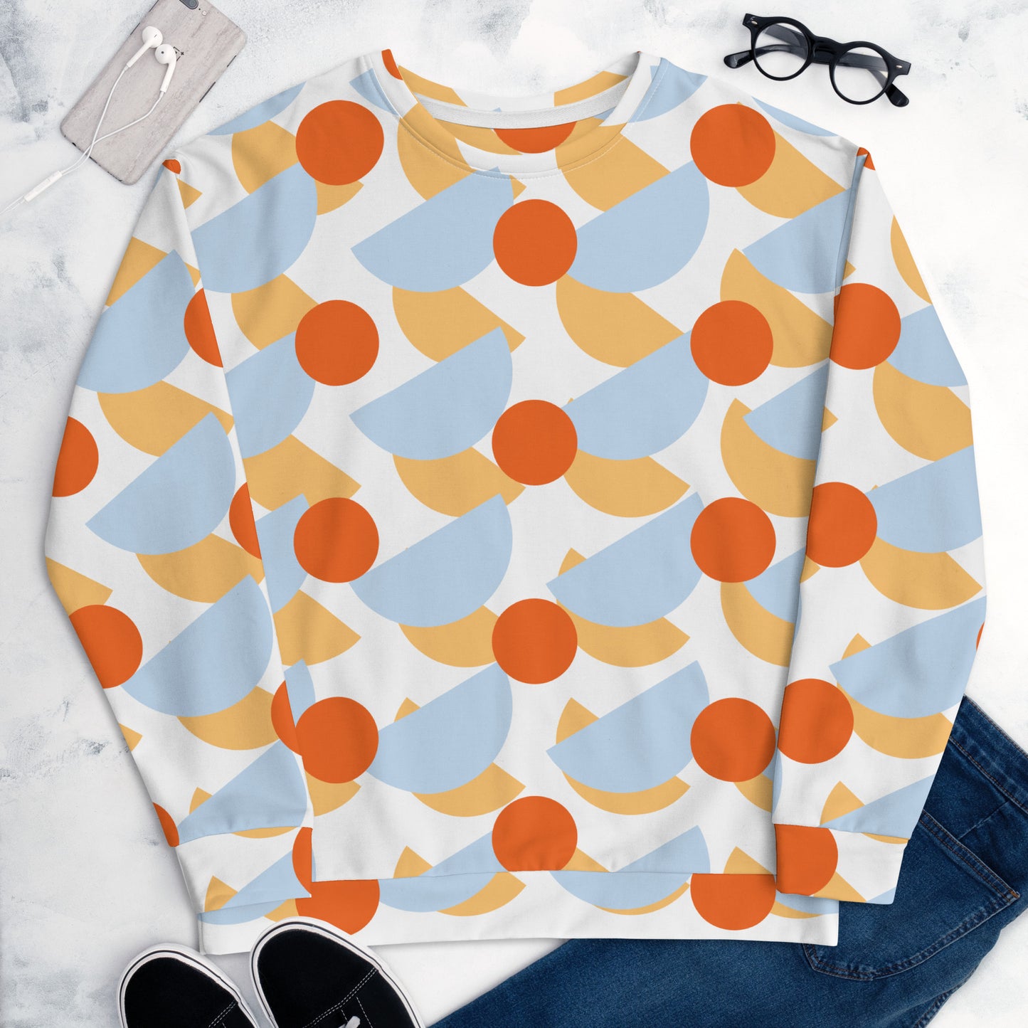 Recycled Unisex Sweatshirt Mushrooms Pattens Blue for Man