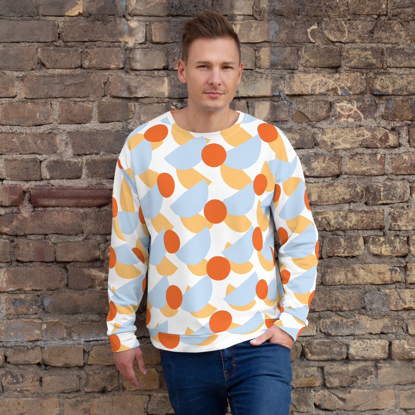 Recycled Unisex Sweatshirt Mushrooms Pattens Blue for Man