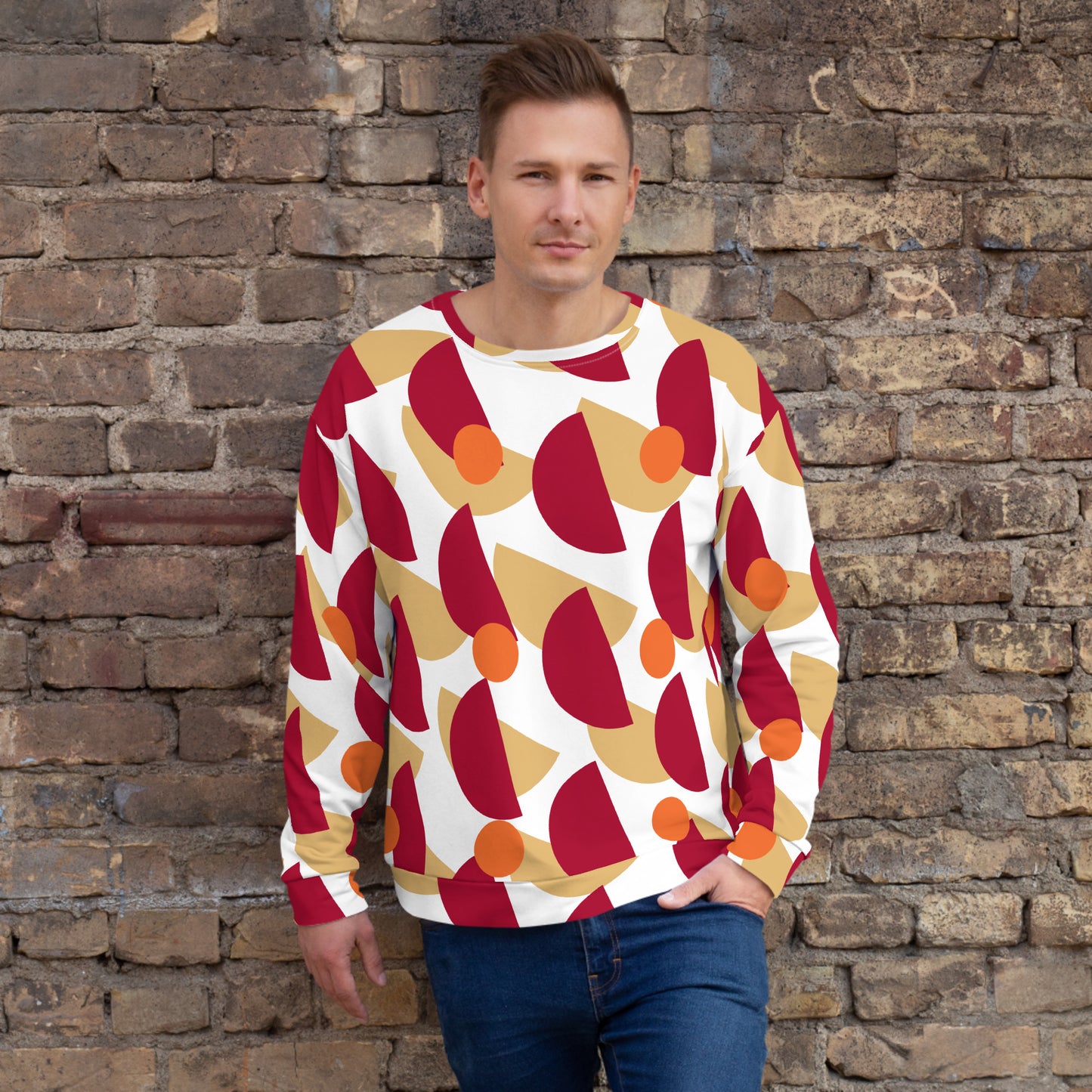 All-Over Print Recycled Unisex Sweatshirt Mushrooms Carmine for Man