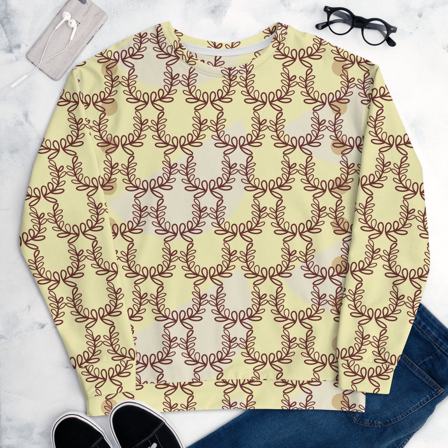 All-Over Print Recycled Unisex Sweatshirt Laurel Leaf Crown Cumulus for Man