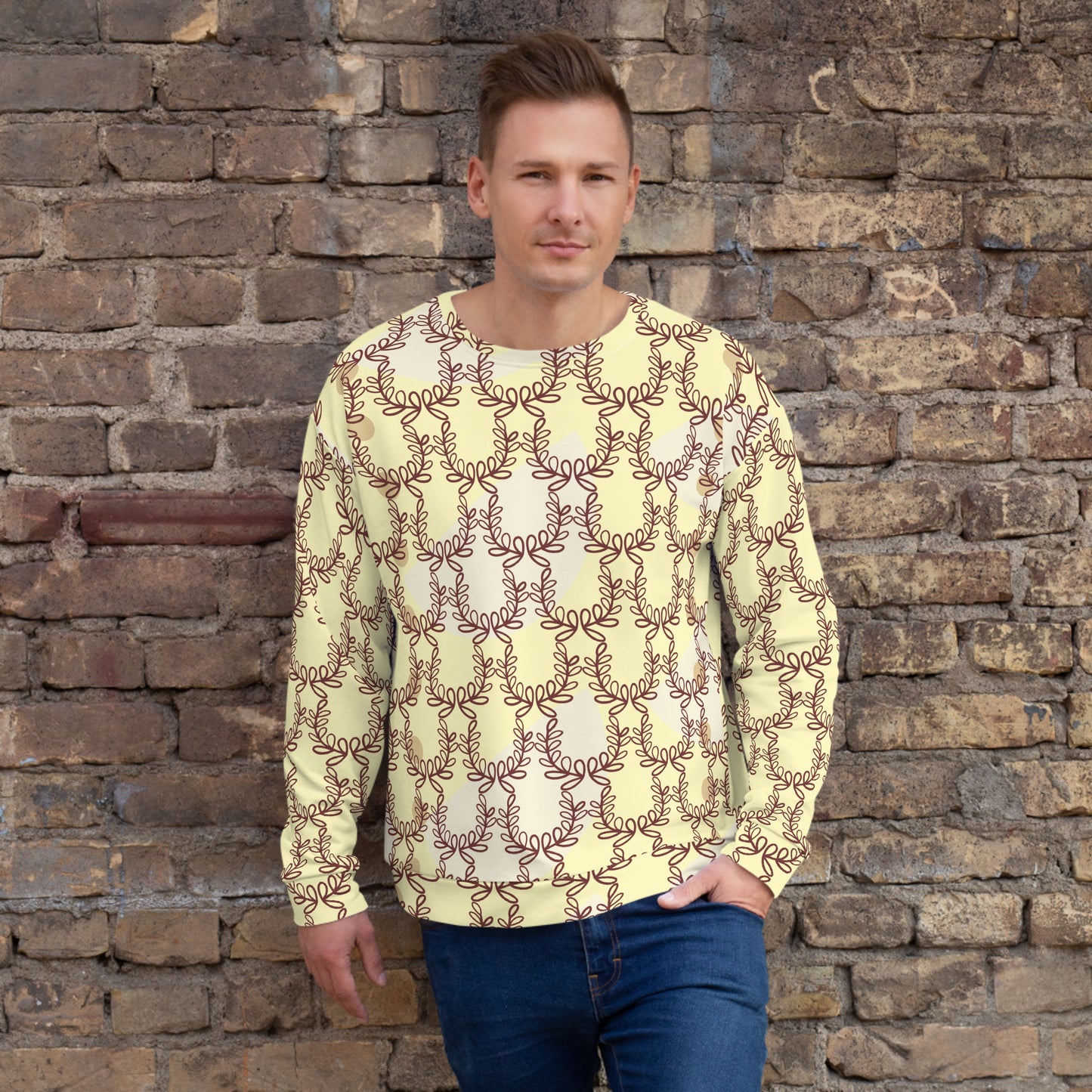 All-Over Print Recycled Unisex Sweatshirt Laurel Leaf Crown Cumulus for Man