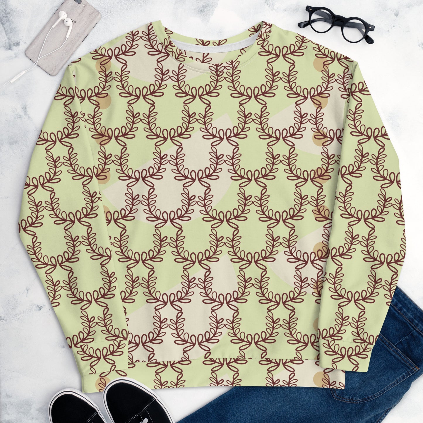 All-Over Print Recycled Unisex Sweatshirt Laurel Leaf Crown Snow Flurry for Man