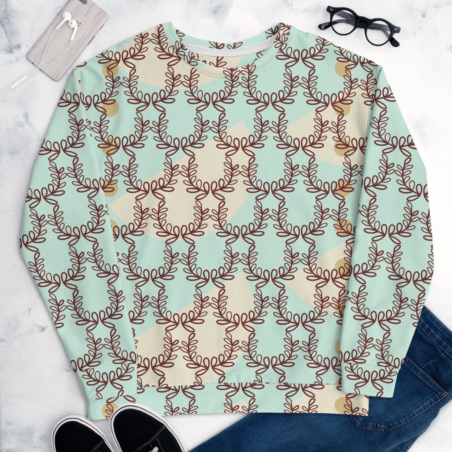 All-Over Print Recycled Unisex Sweatshirt Laurel Leaf Crown Melrose Humming Bird for Man