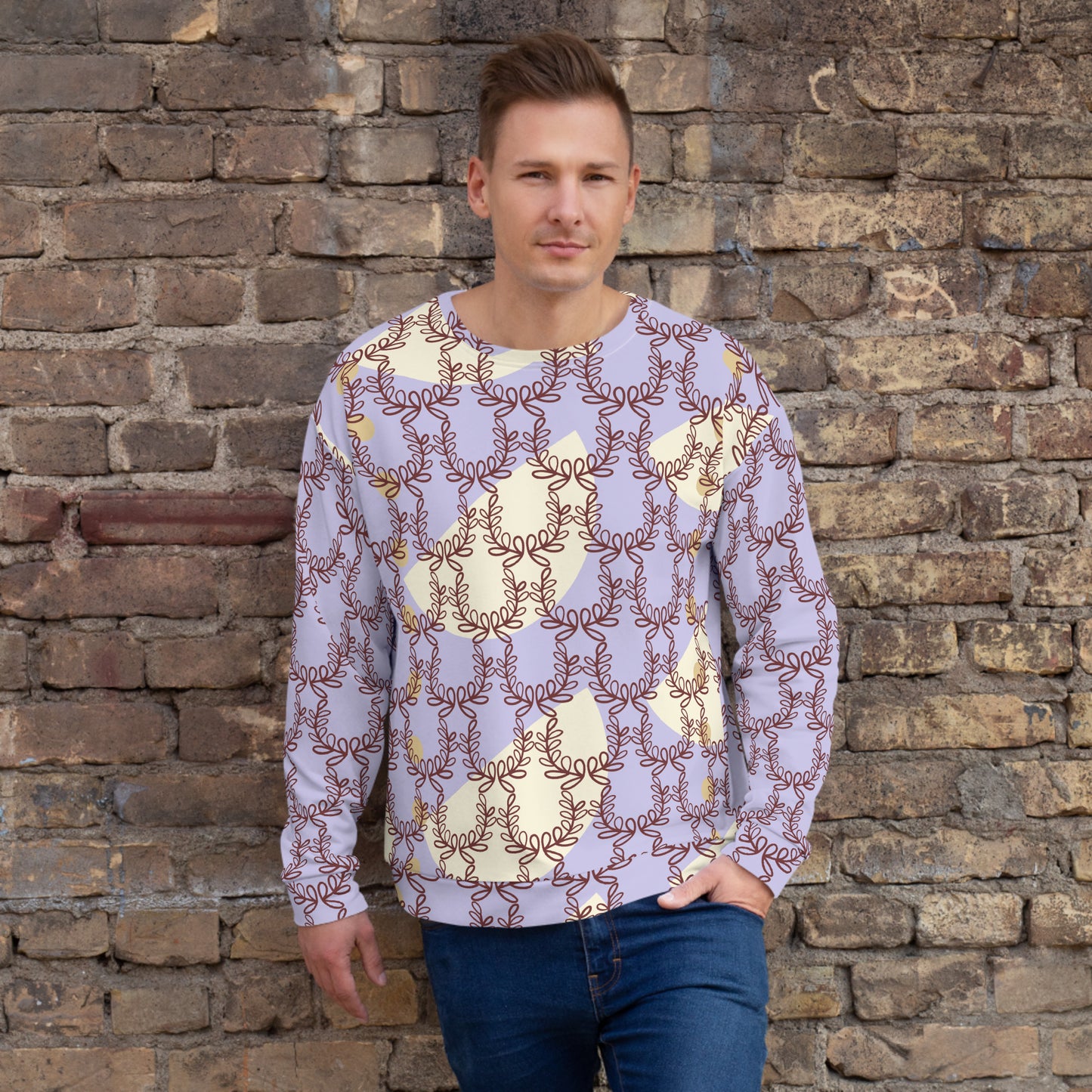 All-Over Print Recycled Unisex Sweatshirt Laurel Leaf Crown Melrose for Man