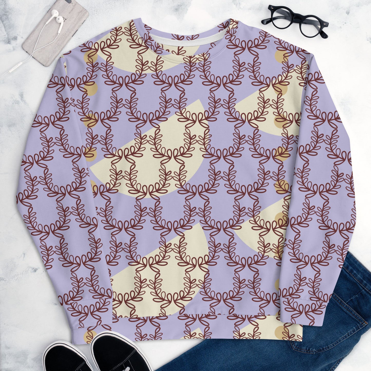 All-Over Print Recycled Unisex Sweatshirt Laurel Leaf Crown Melrose for Man