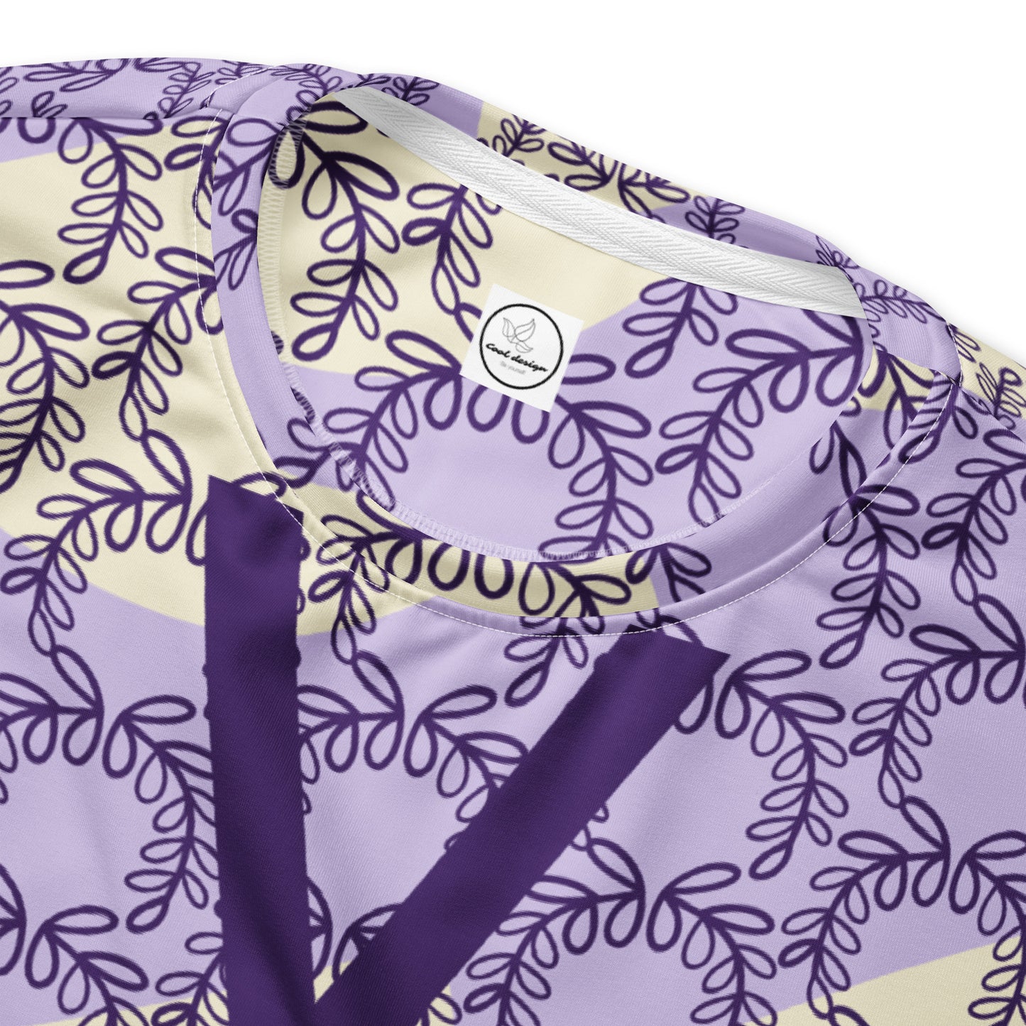 All-Over Print Recycled Unisex Sweatshirt Laurel Leaves Crown and Purple V Neck Design for Women