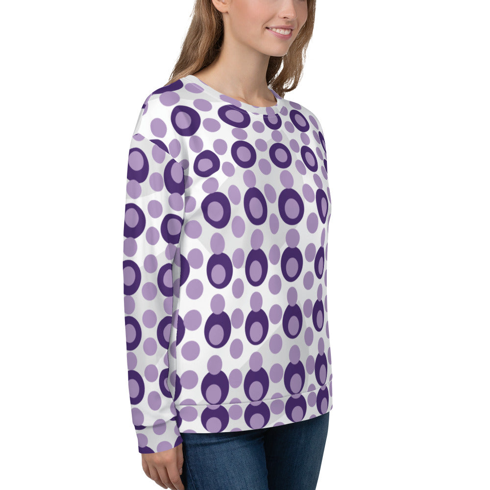 Women's All-Over Print Recycled Unisex Sweatshirt Circles and Polka Dots East Side Violet