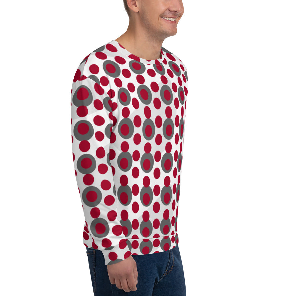 All-Over Print Recycled Unisex Sweatshirt Circles Carmine for Man