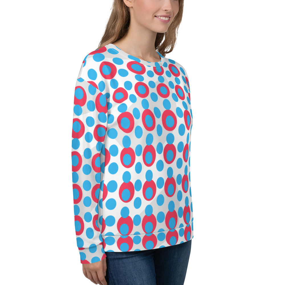 Women's All-Over Print Recycled Unisex Sweatshirt Circles and Polka Dots Deep Sky Blue