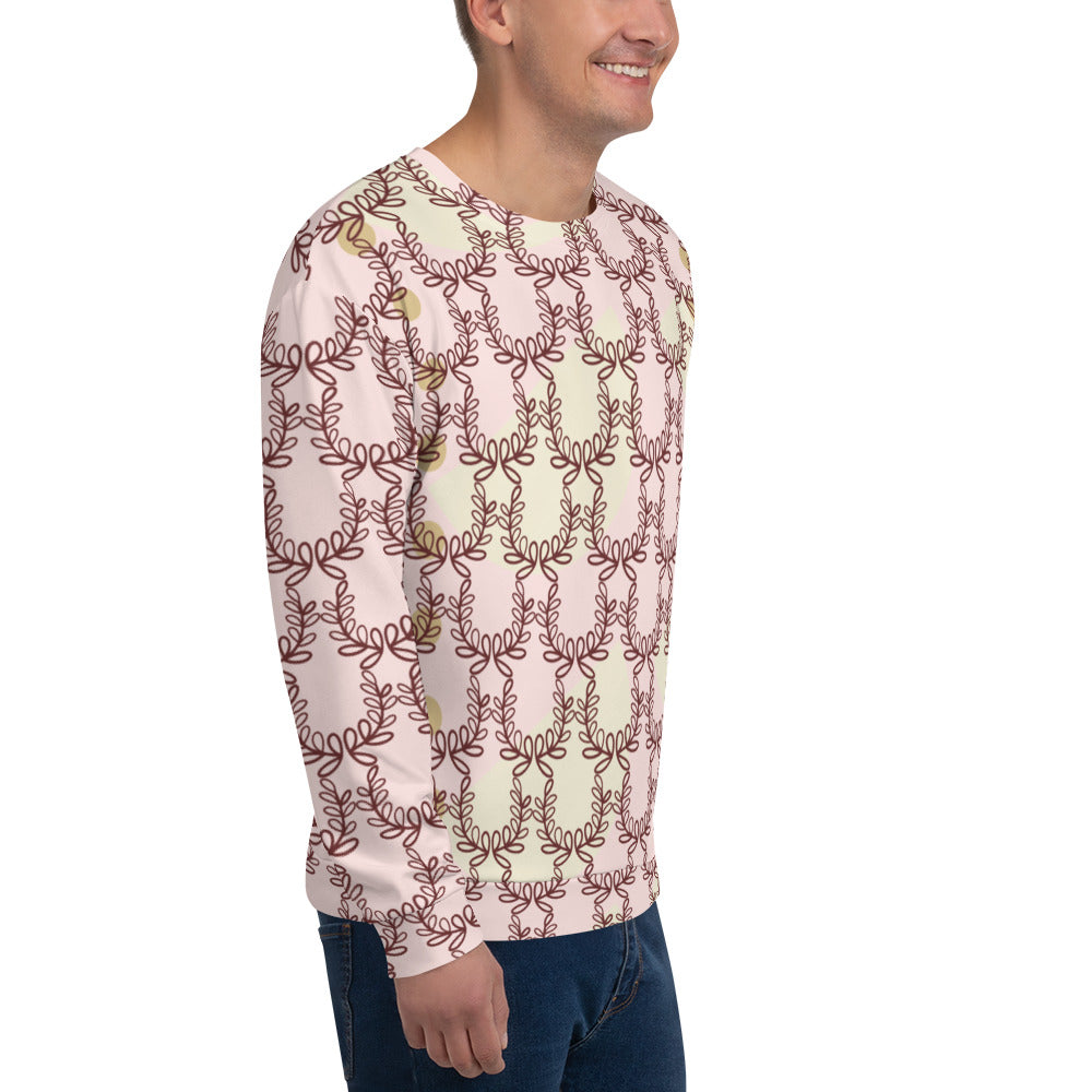 All-Over Print Recycled Unisex Sweatshirt Laurel Leaf Crown Misty Rose for Man